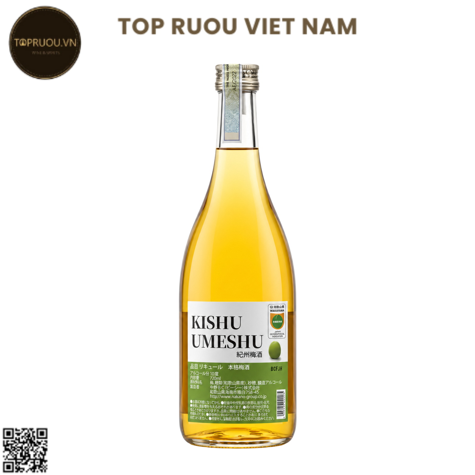 Rượu Mơ Nakano Kishu Umeshu 720ml - 10% - Nhật Bản