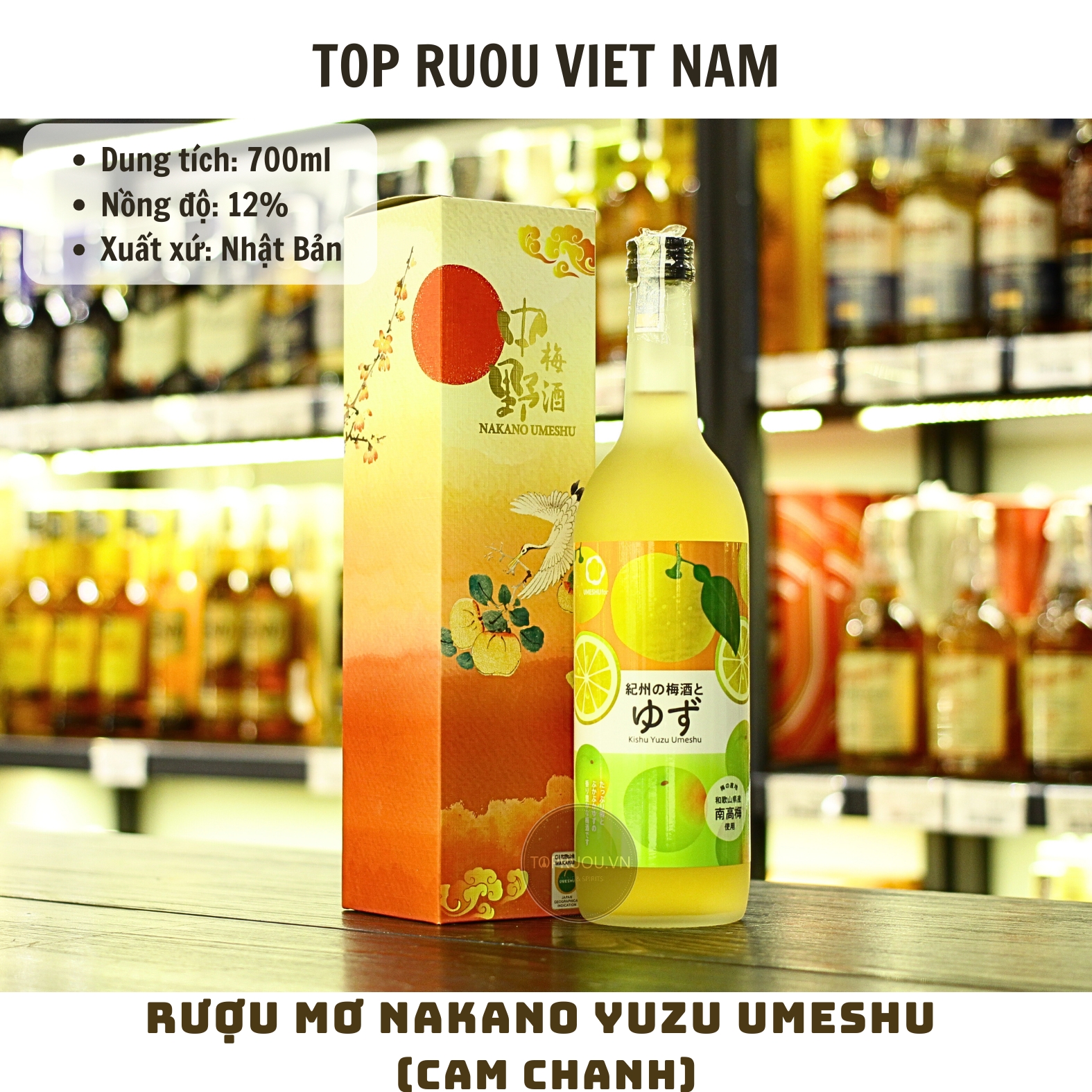 Rượu Mơ Nakano Yuzu Umeshu (Chanh) 720ml - 12% - Nhật Bản