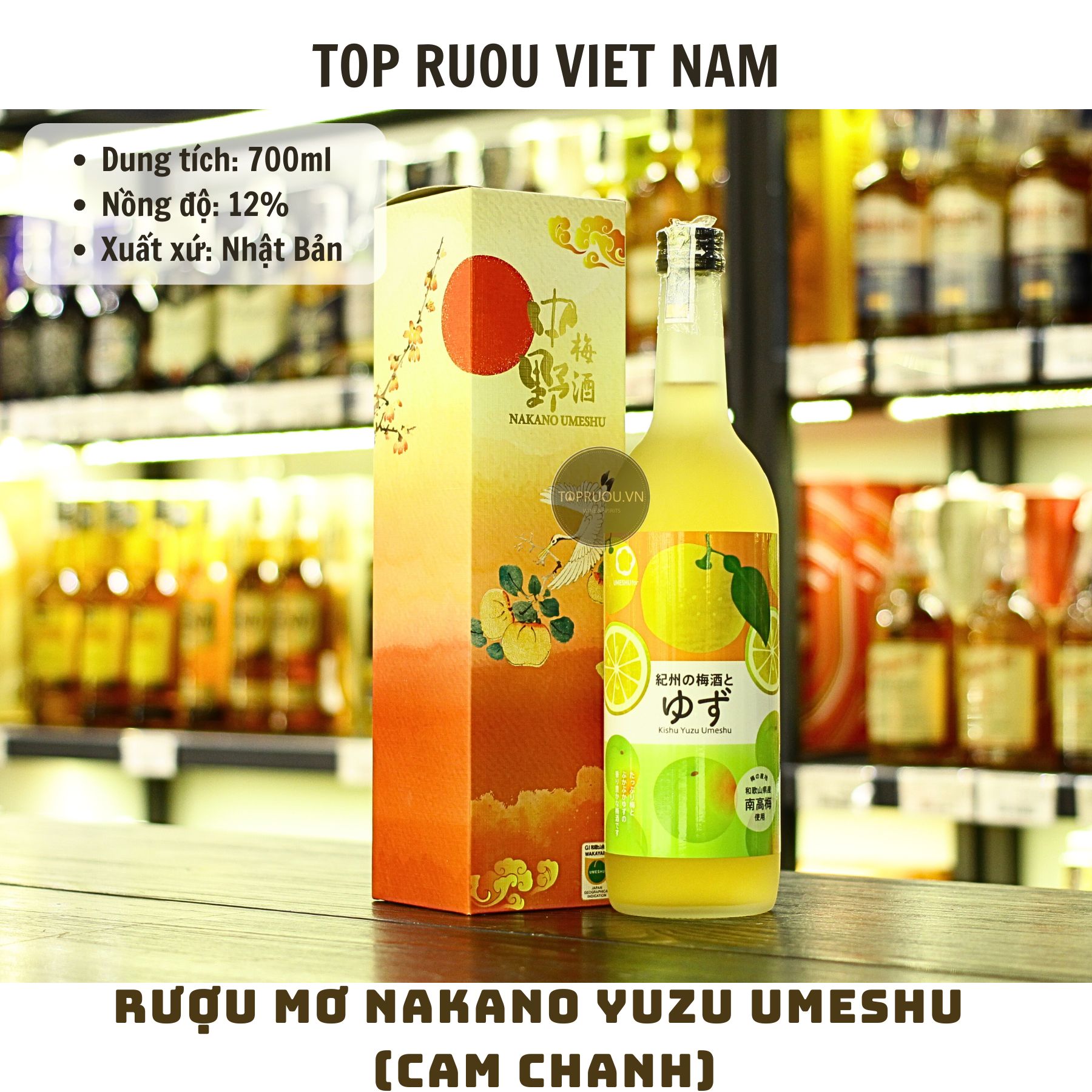 Rượu Mơ Nakano Yuzu Umeshu (Chanh) 720ml - 12% - Nhật Bản