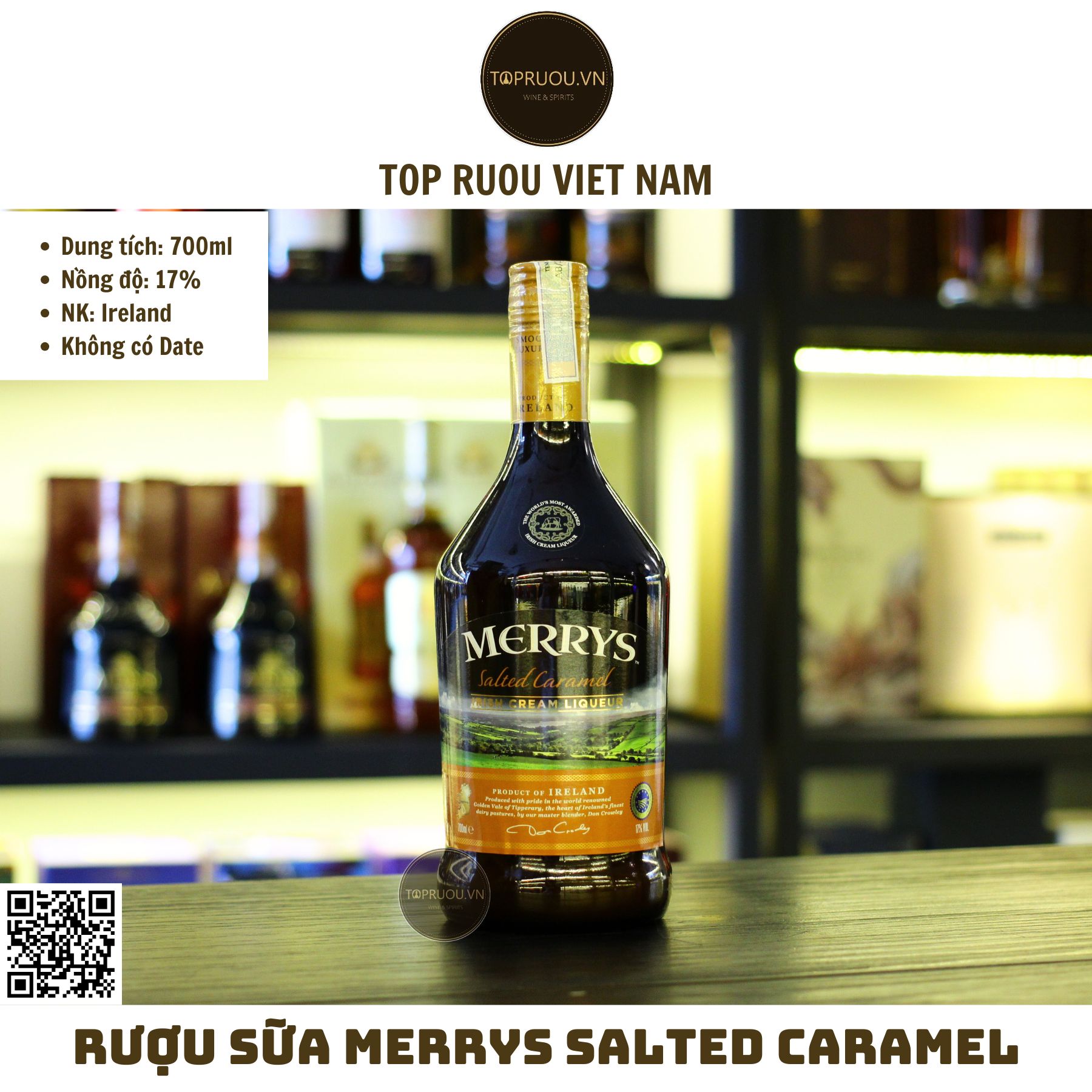Rượu Sữa Merrys Salted Caramel Irish Cream Liqueur 700ml - 17% - Iceland