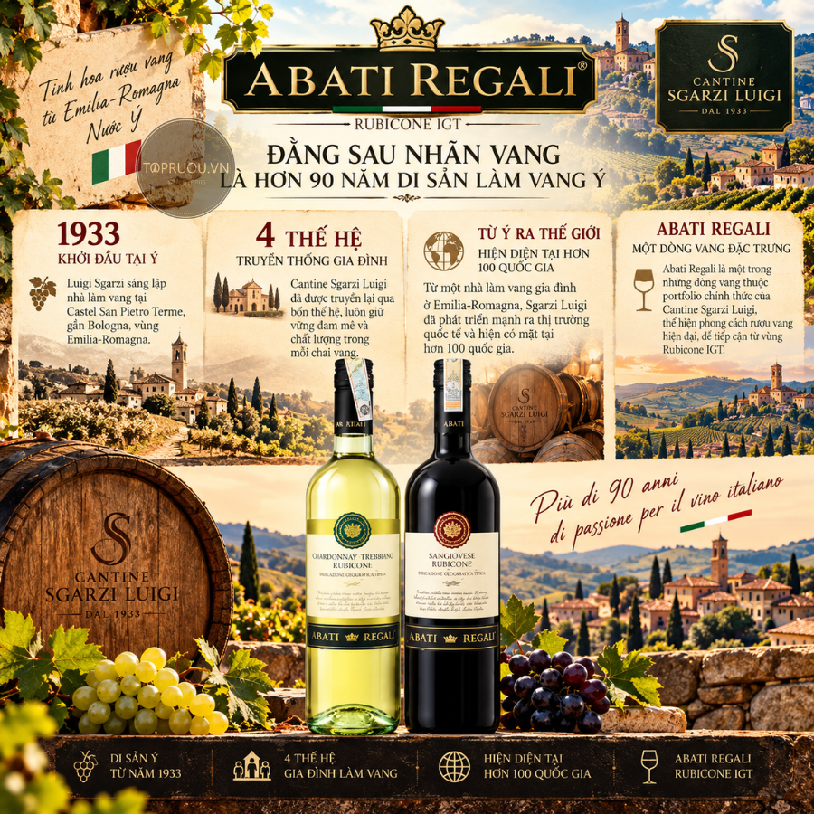 Rượu Vang Trắng Abati Regali Rubicone - Ý - Chardonnay Trebbiano - 12,5% - 750ml