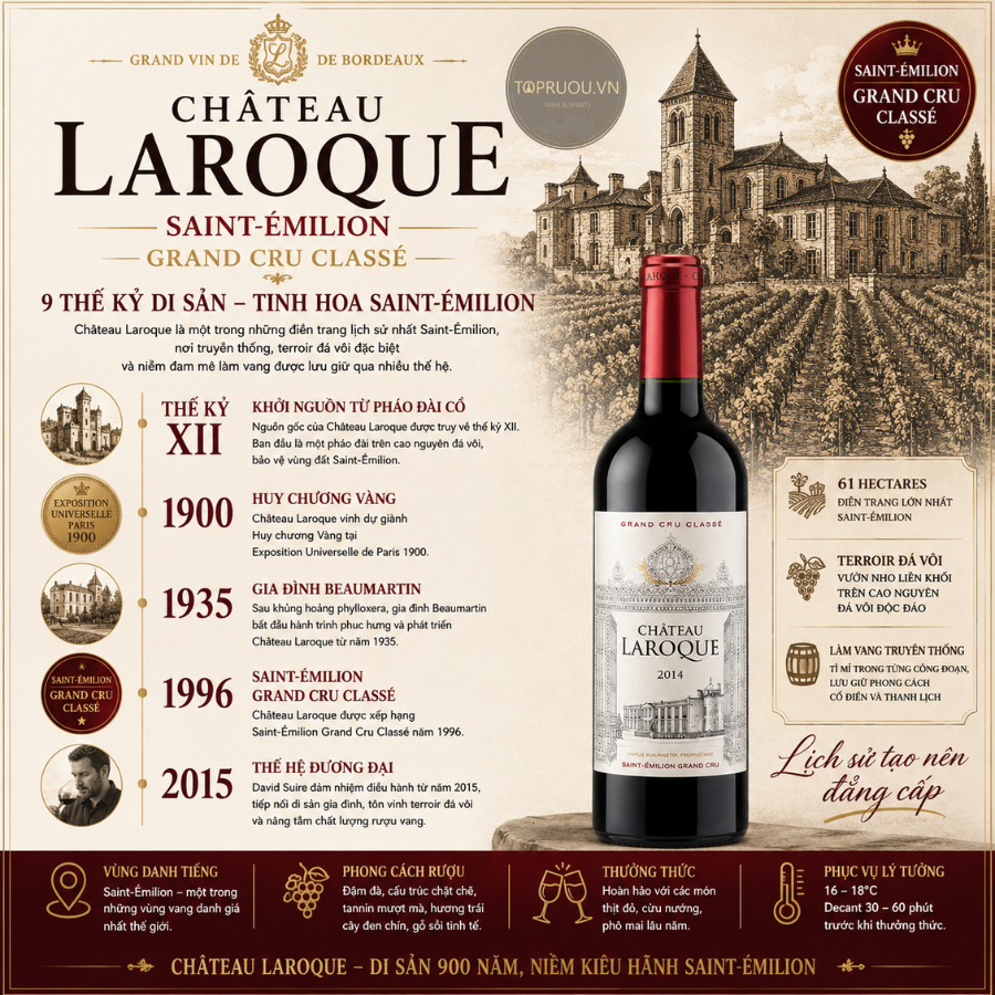 Rượu Vang Đỏ Chateau Laroque Saint - Emilion Grand Cru Classe Bordeaux - Pháp - Merlot, Cabernet Franc, Cabernet Sauvignon - 13,5% - 750ml