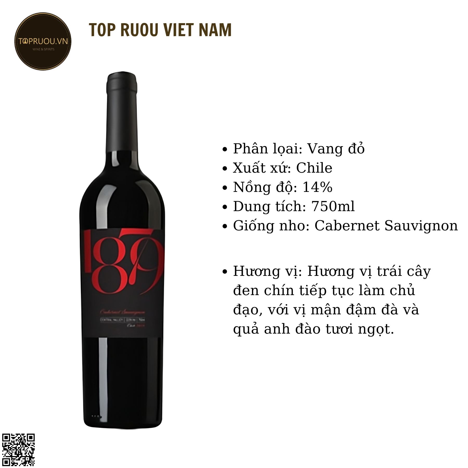 Rượu Vang Đỏ 1879 Reserva Cabernet Sauvignon - 750ml - 13,5% - Chile