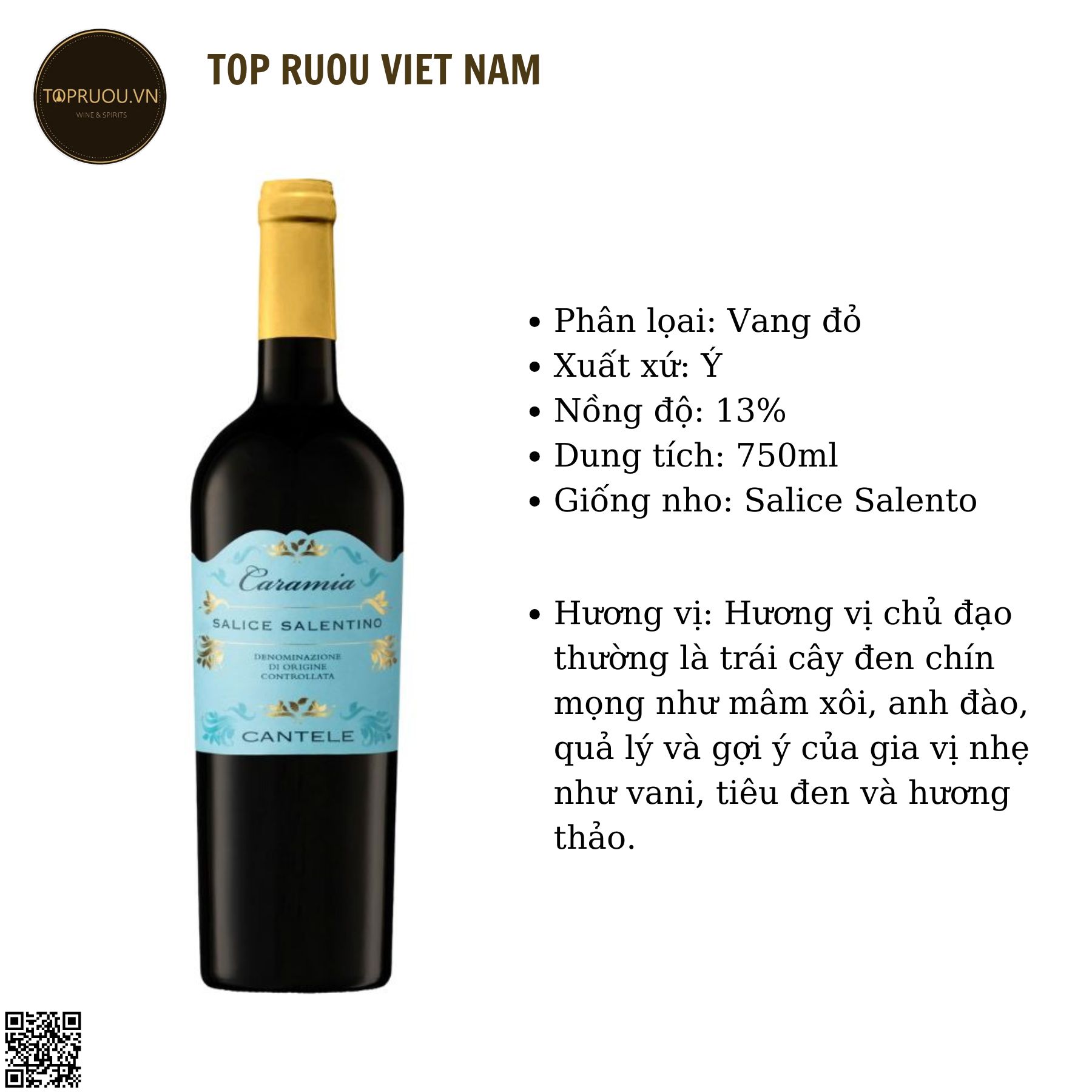 Vang Đỏ Caramia - Ý - Negroamaro - 13% - 750ml