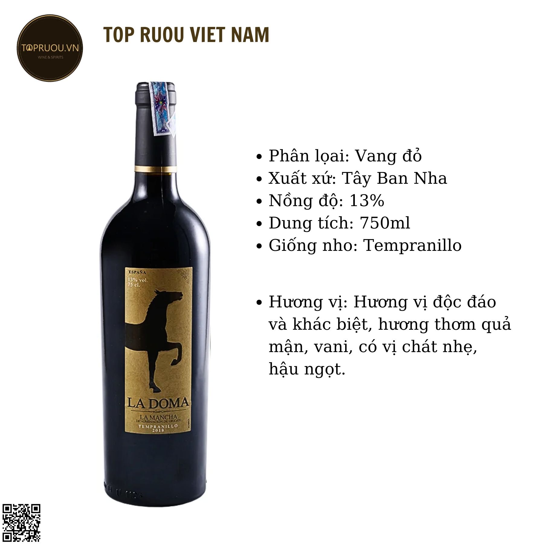 Rượu Vang Đỏ La Doma - Tây Ban Nha - Tempranillo - 13% - 750ml