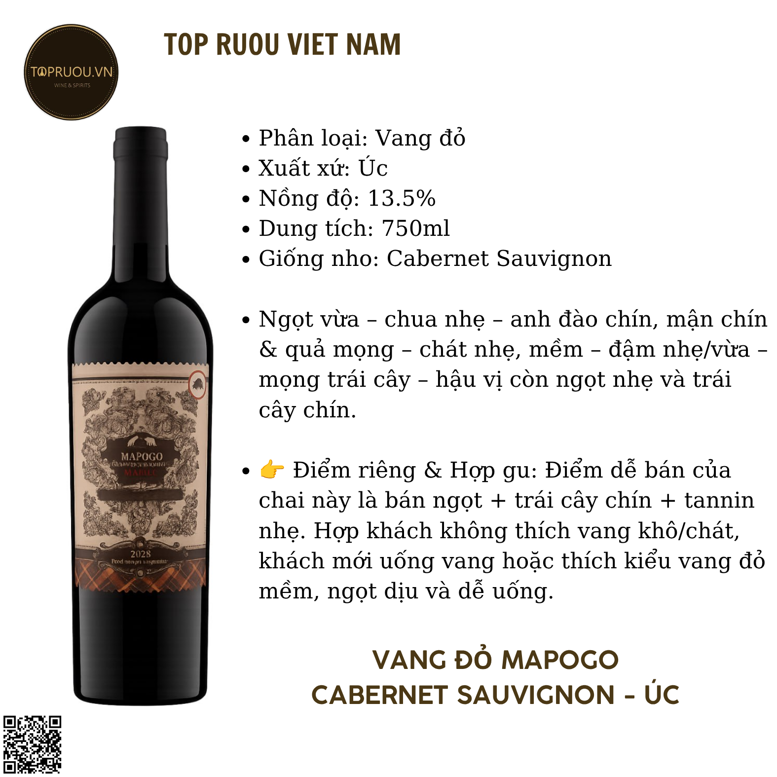Rượu Vang Đỏ Mapogo - Úc - Blended - 13.5% - 750ml