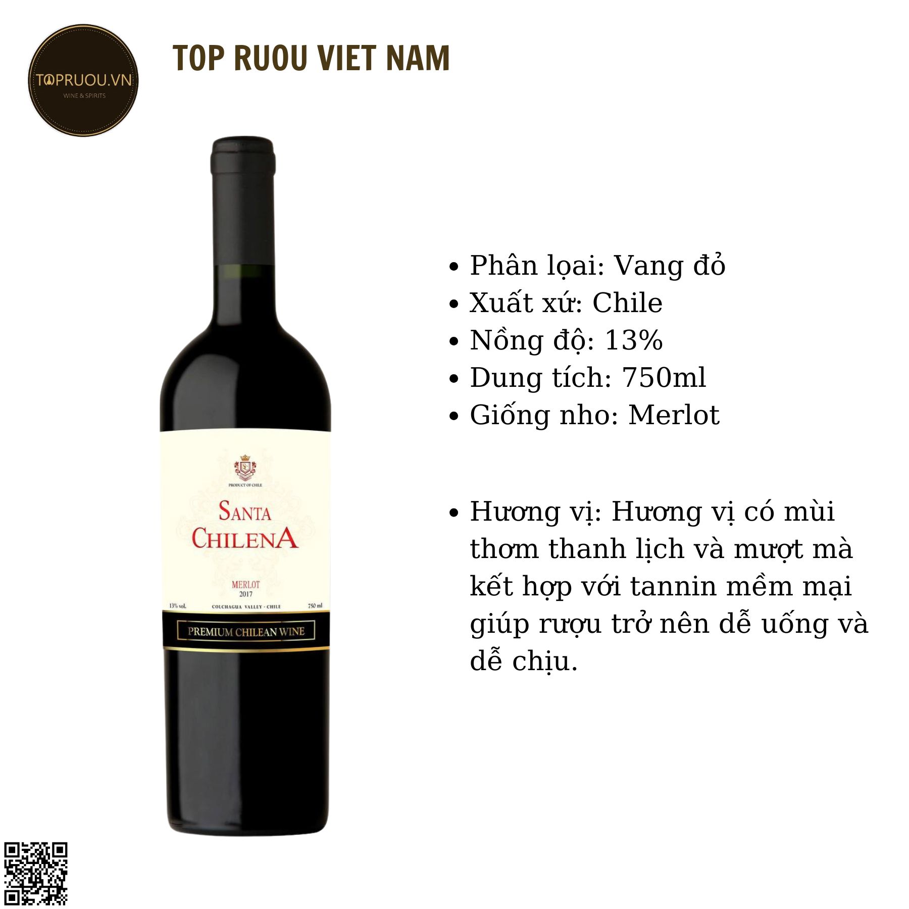 Rượu Vang Đỏ Santa Chilena - Merlot - 750ml - 13% - Chile