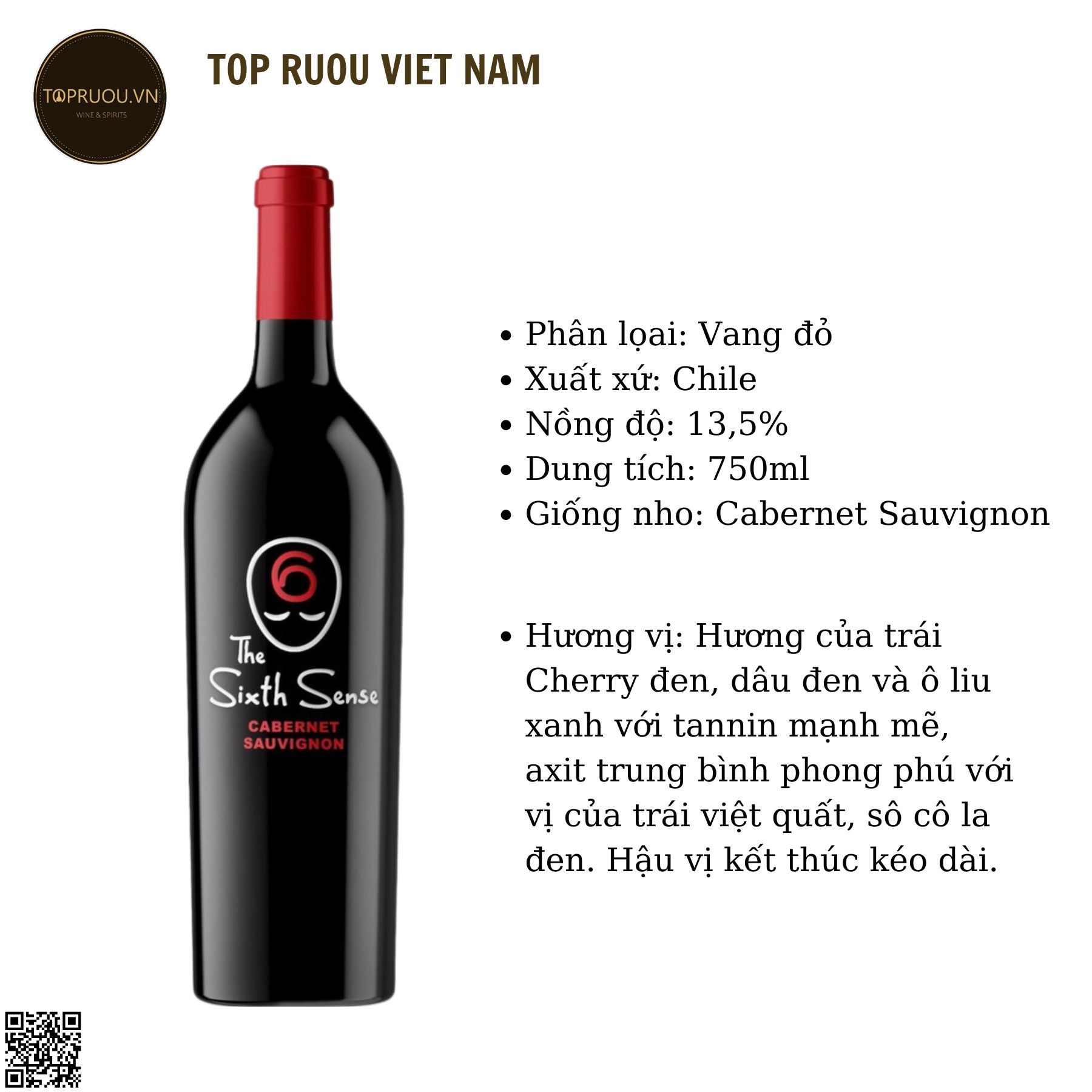 Rượu Vang Đỏ The Sixth Sense - Cabernet Sauvignon - 750ml - 14.5% - Chile