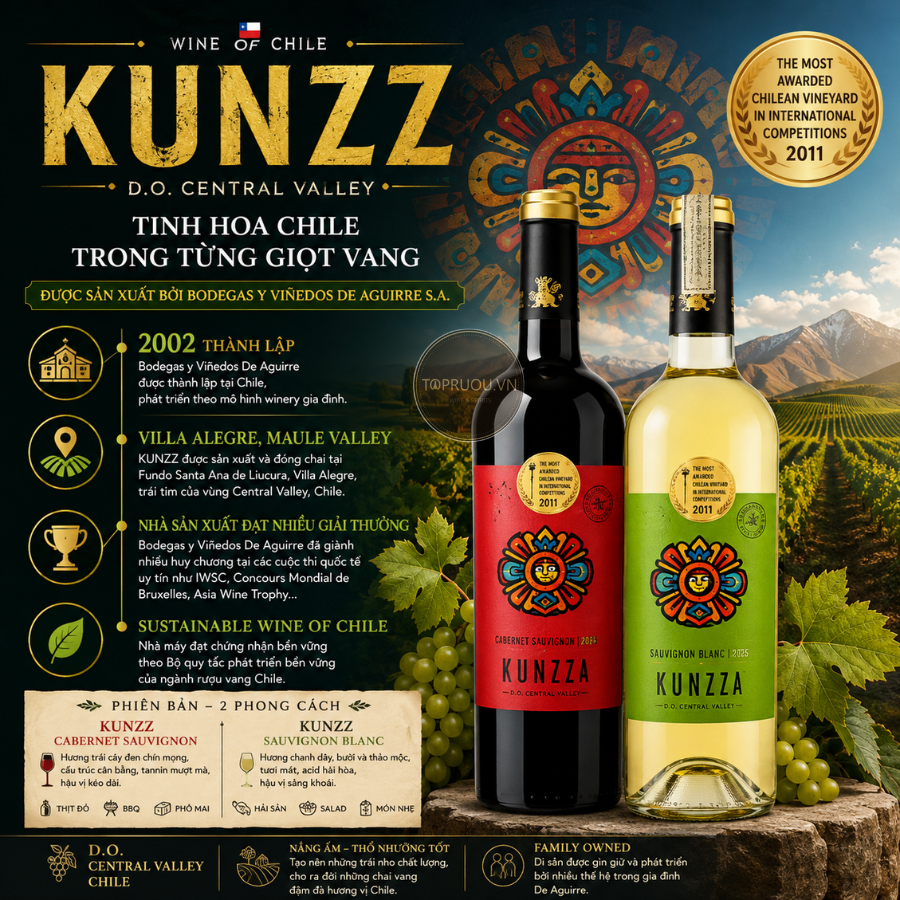 Rượu Vang Trắng Kunzza - Chile - Sauvignon Blanc - 12% - 750ml