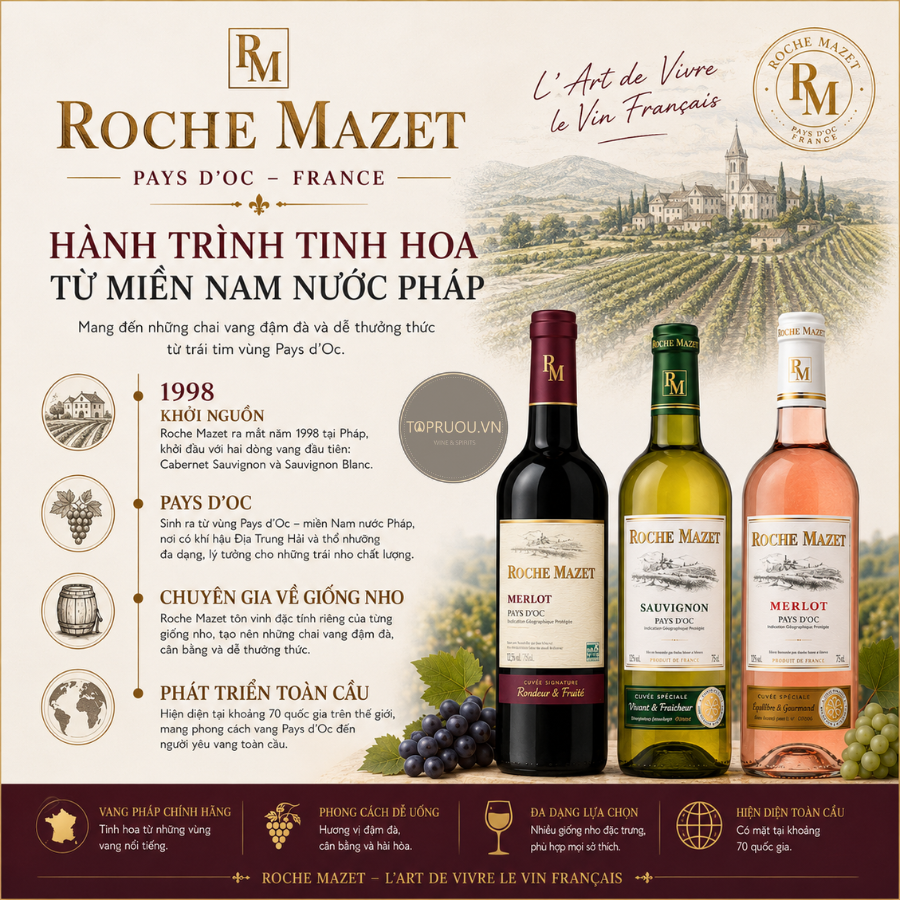 Rượu Vang Hồng Roche Mazet Merlot Pays D'oc - Pháp - Merlot - 12% - 750ml