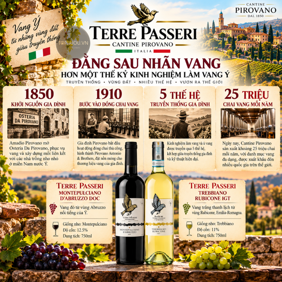 Rượu Vang Trắng Terre Passeri Rubicone Trebbiano - Ý - Trebbiano - 11% - 750ml