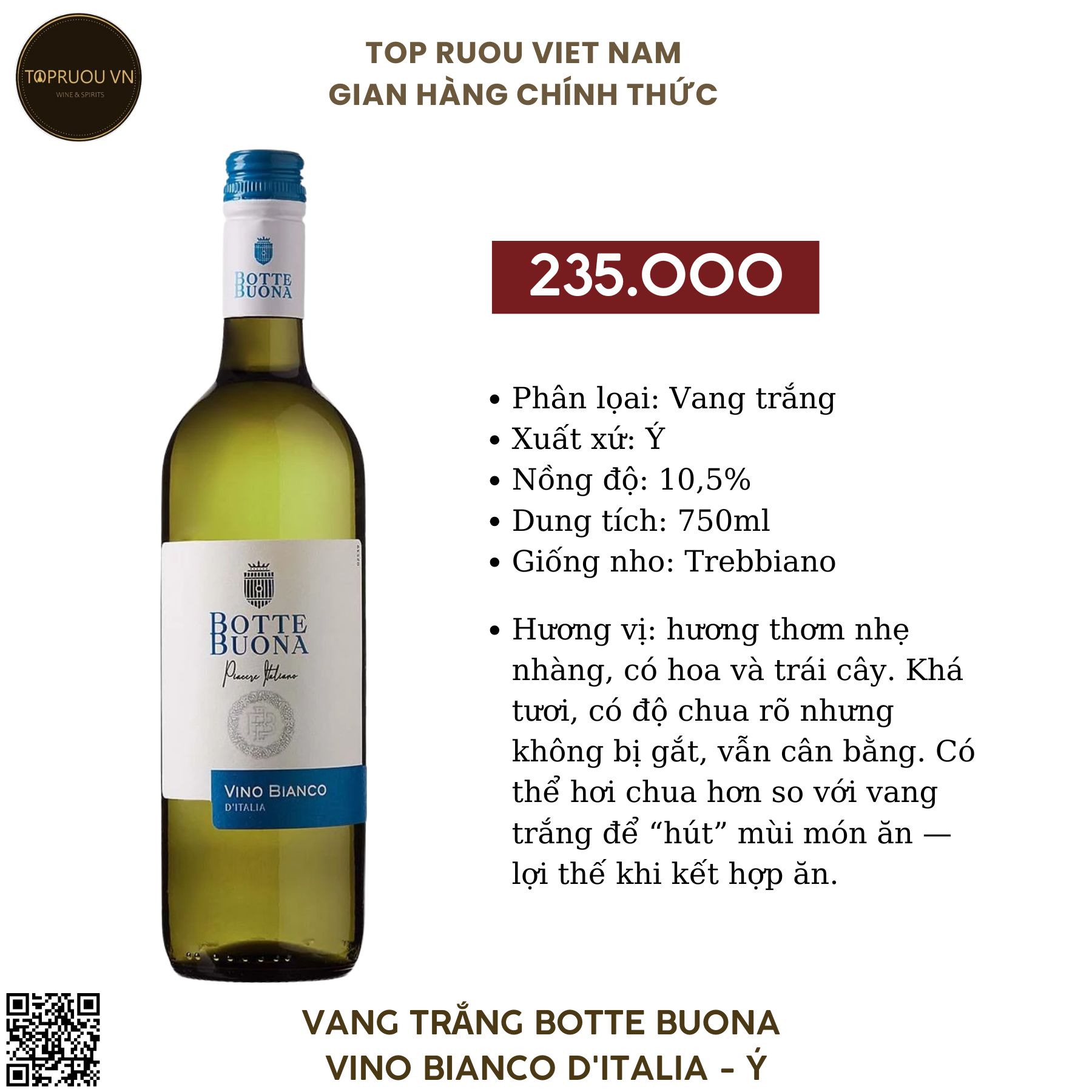 Vang trắng Botte Buona - Ý - Vino Bianco - 10.5% - 750ml