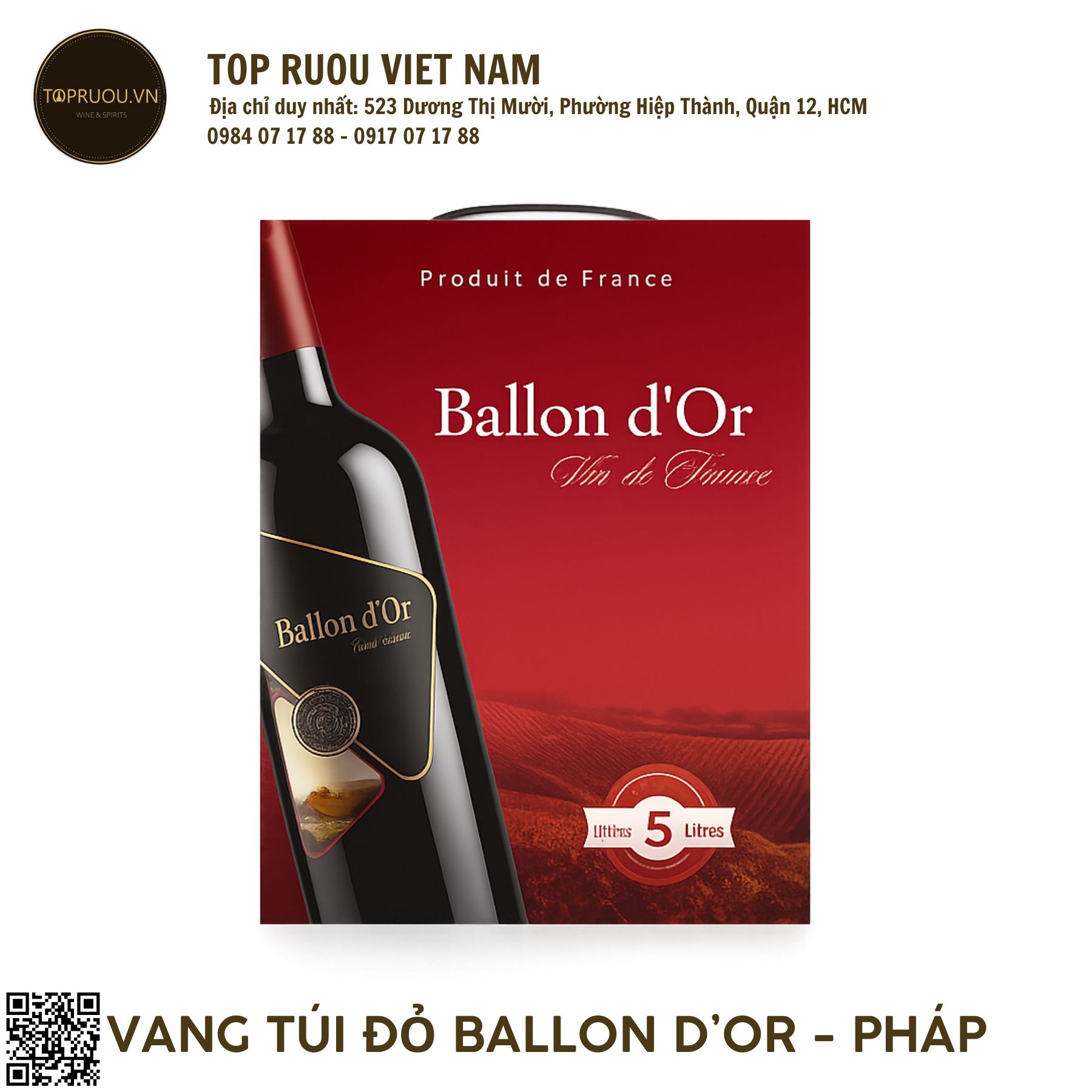 Vang Túi Ballon D'or  - 5000ml - 14% - Pháp