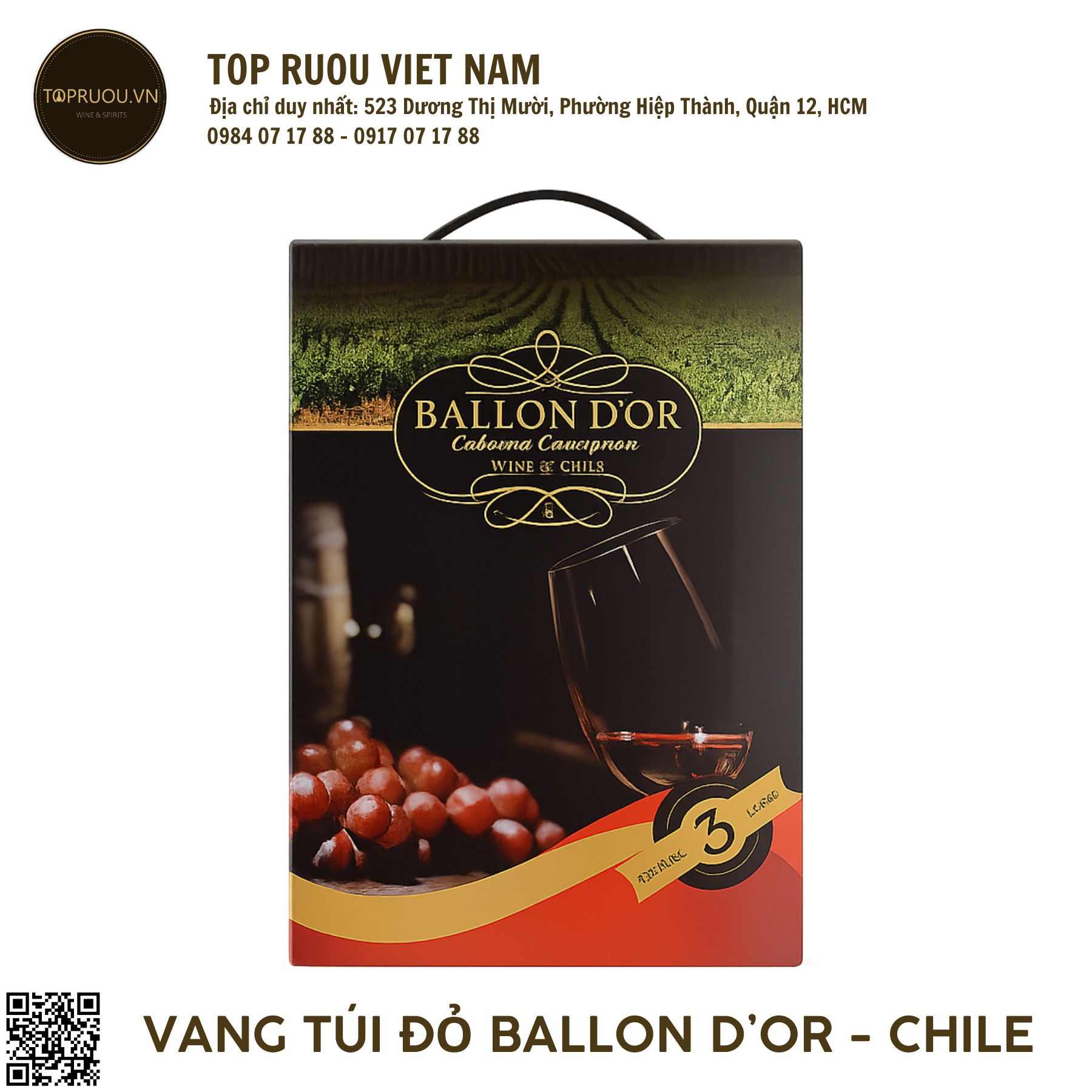 Vang Túi Ballon D'or - Chile - 13.5 Độ - 3000ml