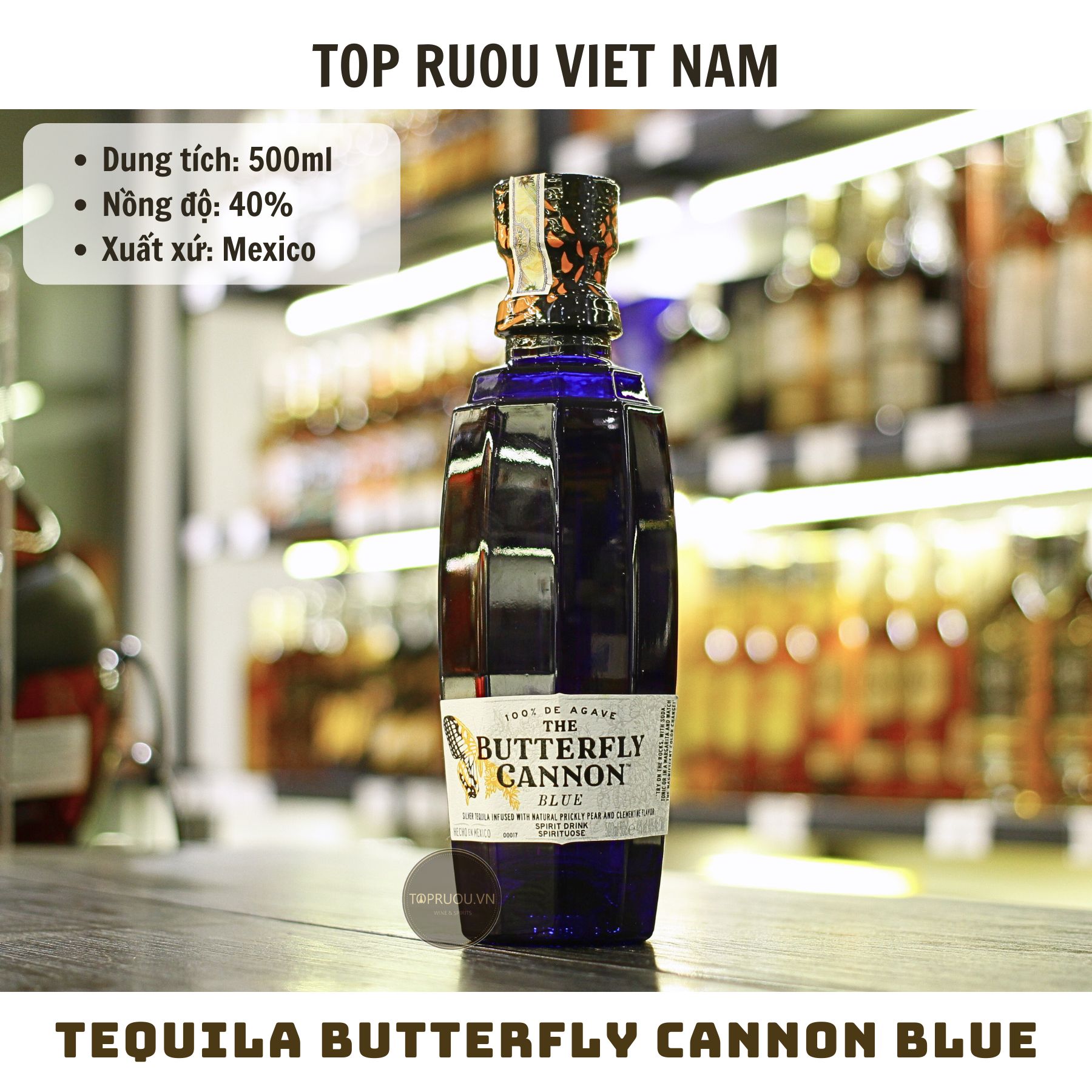 Tequila Butterfly Cannon Blue - 500ml - 40% - Mexico
