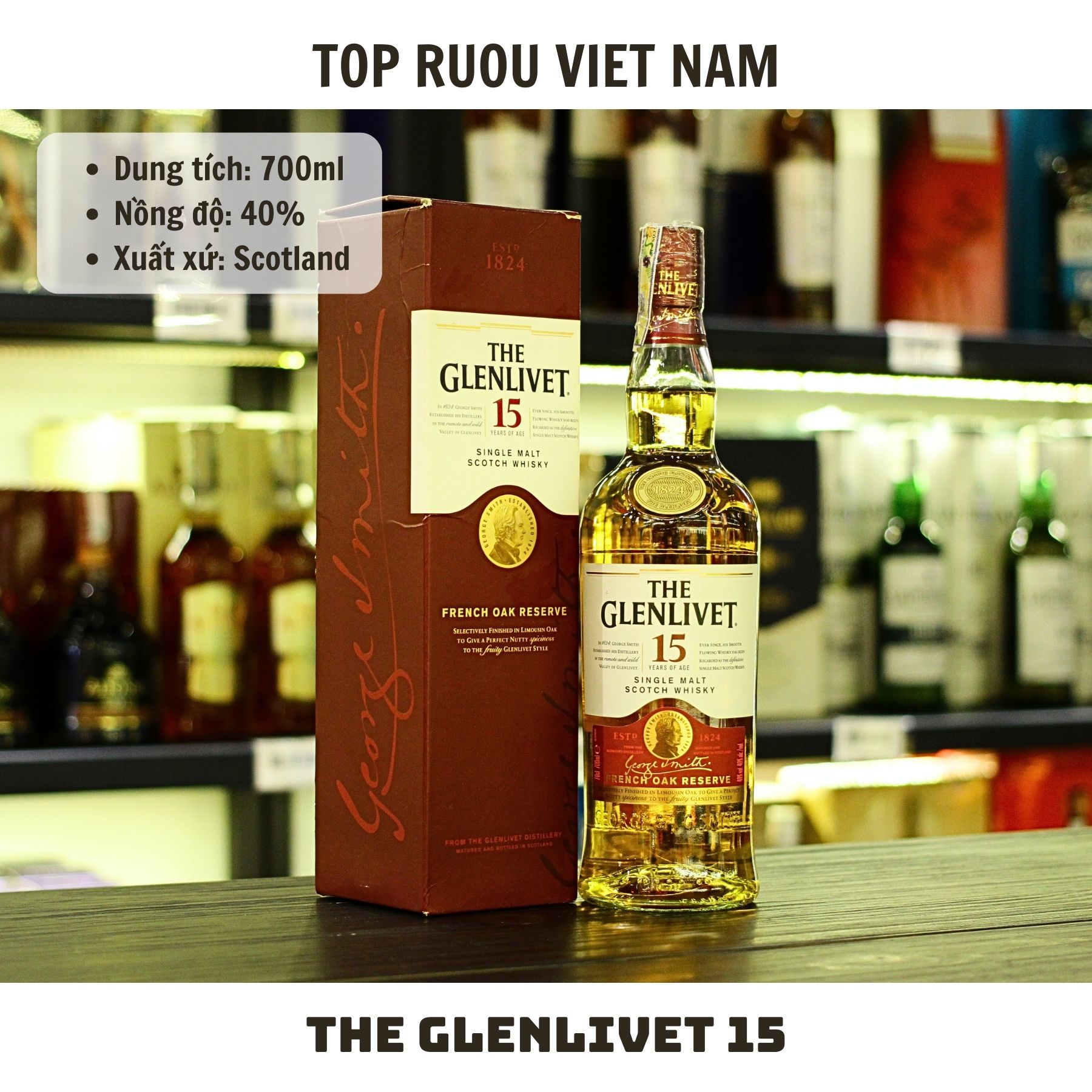 Whisky The Glenlivet 15 Single Malt - 700ml - 40% - Scotland