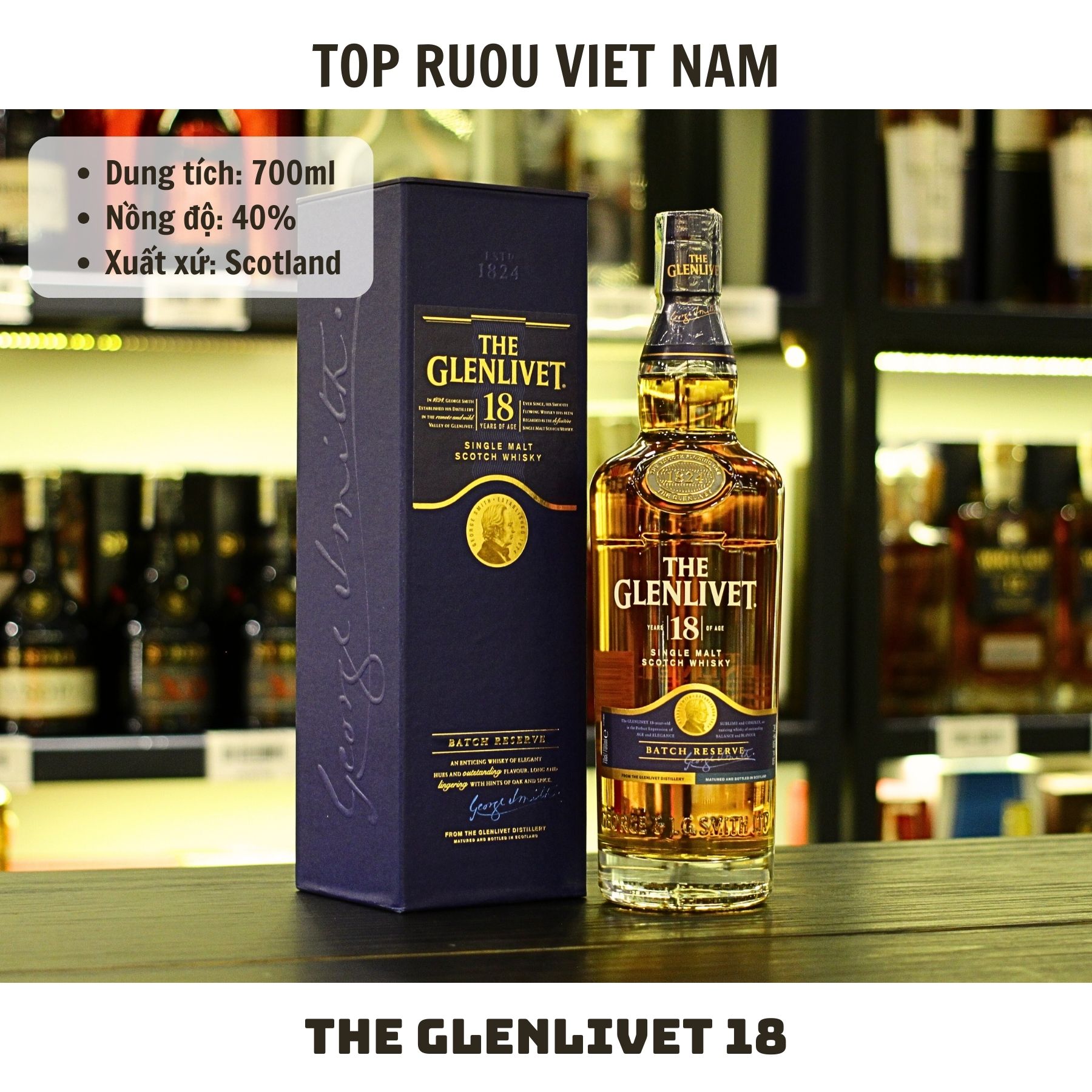 Whisky The Glenlivet 18 Single Malt - 700ml - 40% - Scotland