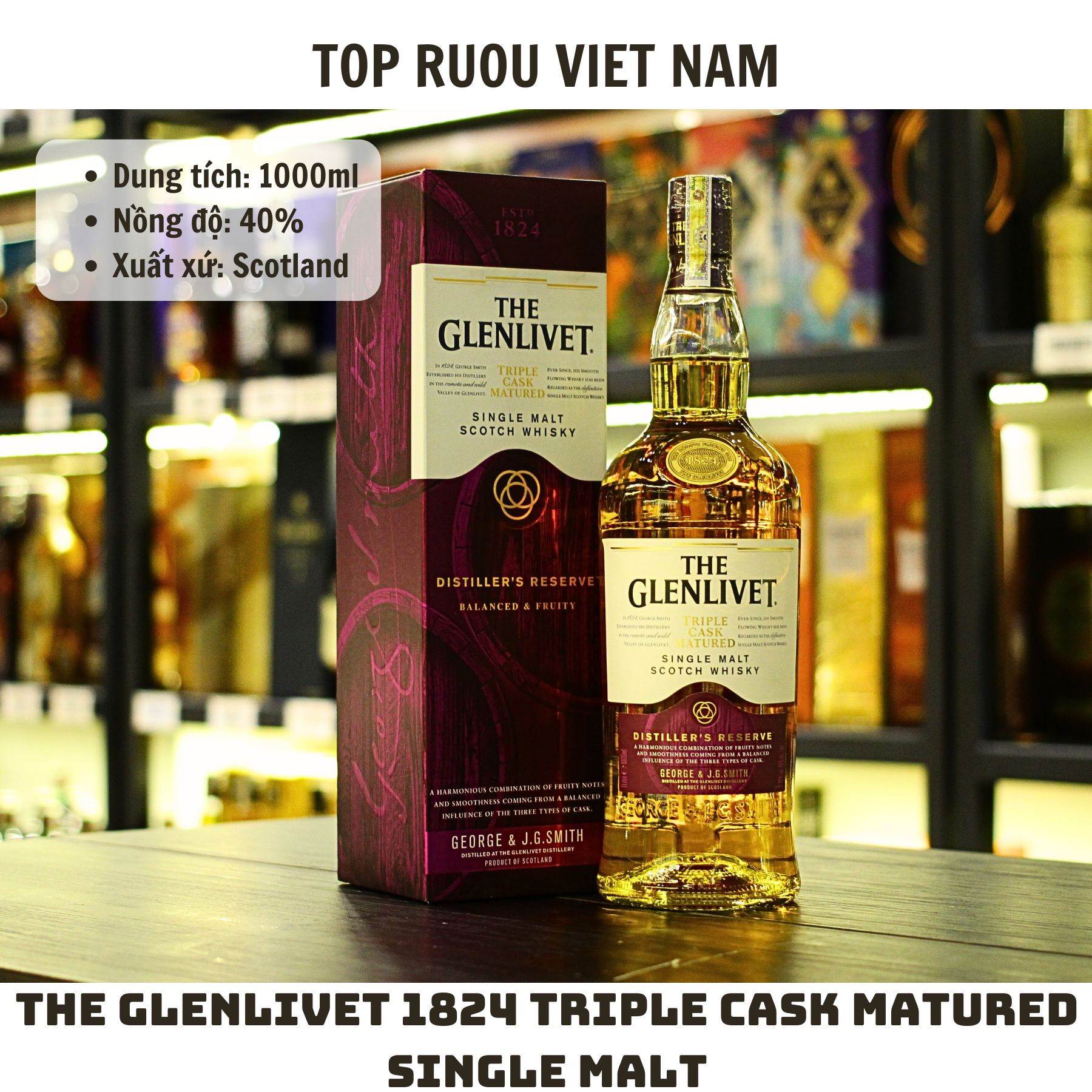The Glenlivet 1824 Triple Cask Matured (Tím) Single Malt - 1000ml - 40% - Scotland