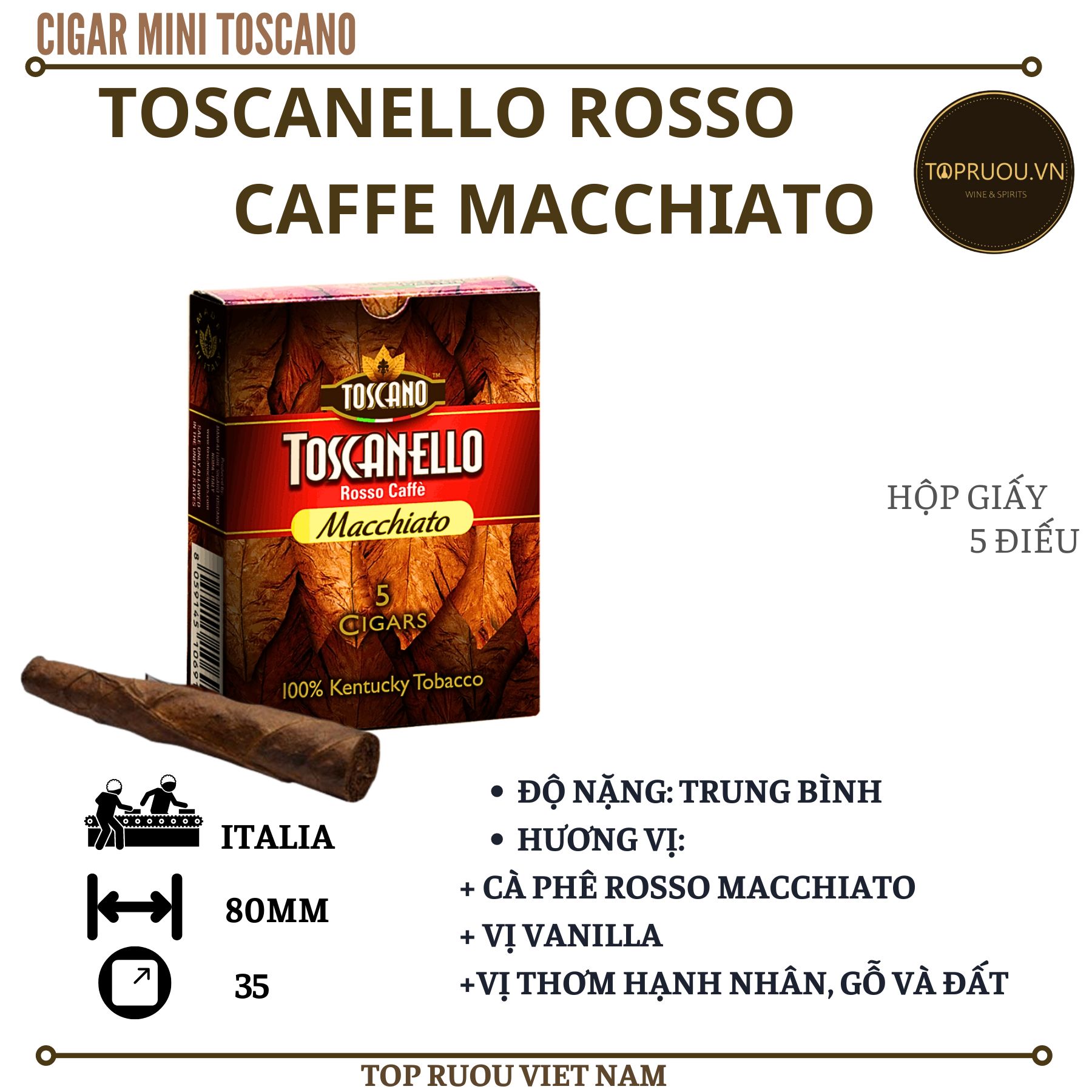 Xì Gà Toscano Toscanello Rosso Cafe Macchiato - 5 Điếu - Ý