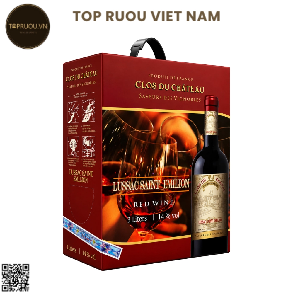 Rượu Vang Túi Đỏ Clos Du Chateau - 3000ml - 14% - Pháp