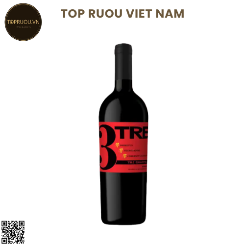 Rượu Vang Đỏ 3 Tre Grapolli Conti Zecca - Chile - Negroamaro, Primitivo, Cabernet Sauvignon - 15% - 750ml