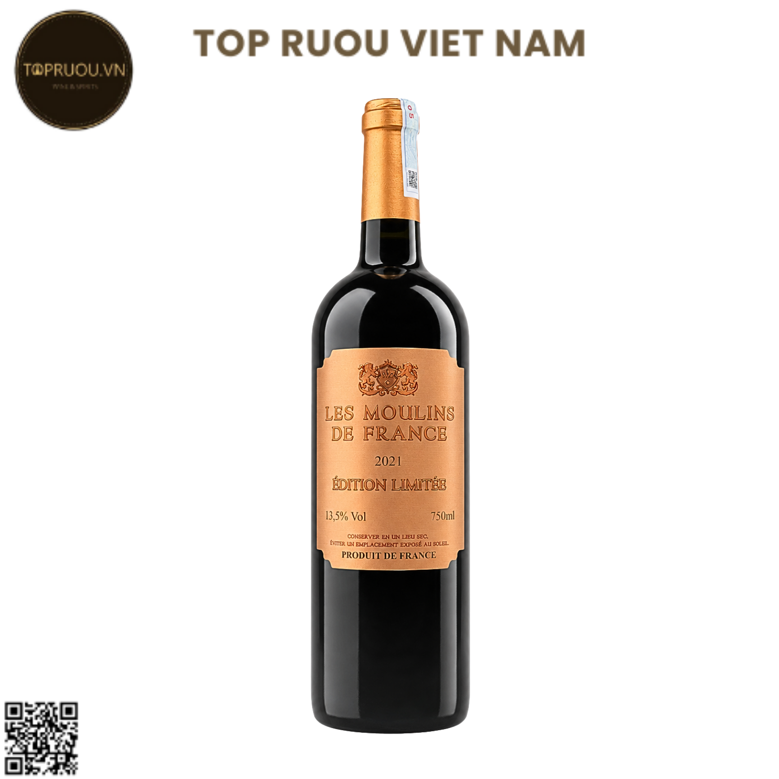 Vang Đỏ Les Moulins de France (Tem Vàng) 750ml - 13% - Pháp