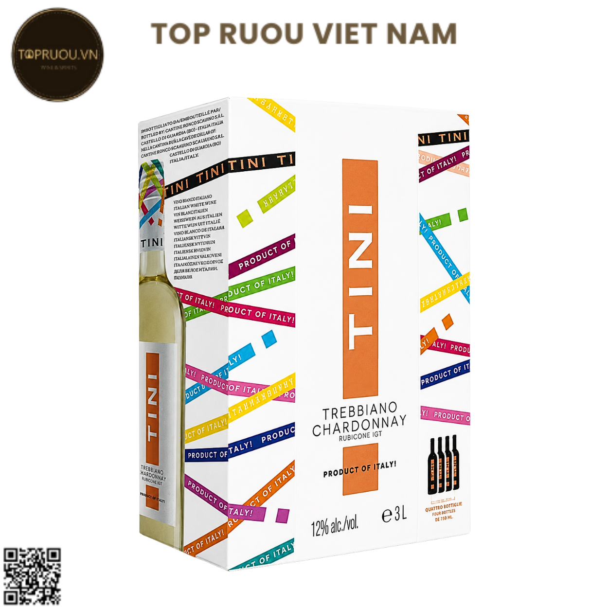 Rượu Vang Túi Trắng Tini Rubicone BIB - Ý - Trebbiano, Chardonnay - 12% - 3000ml