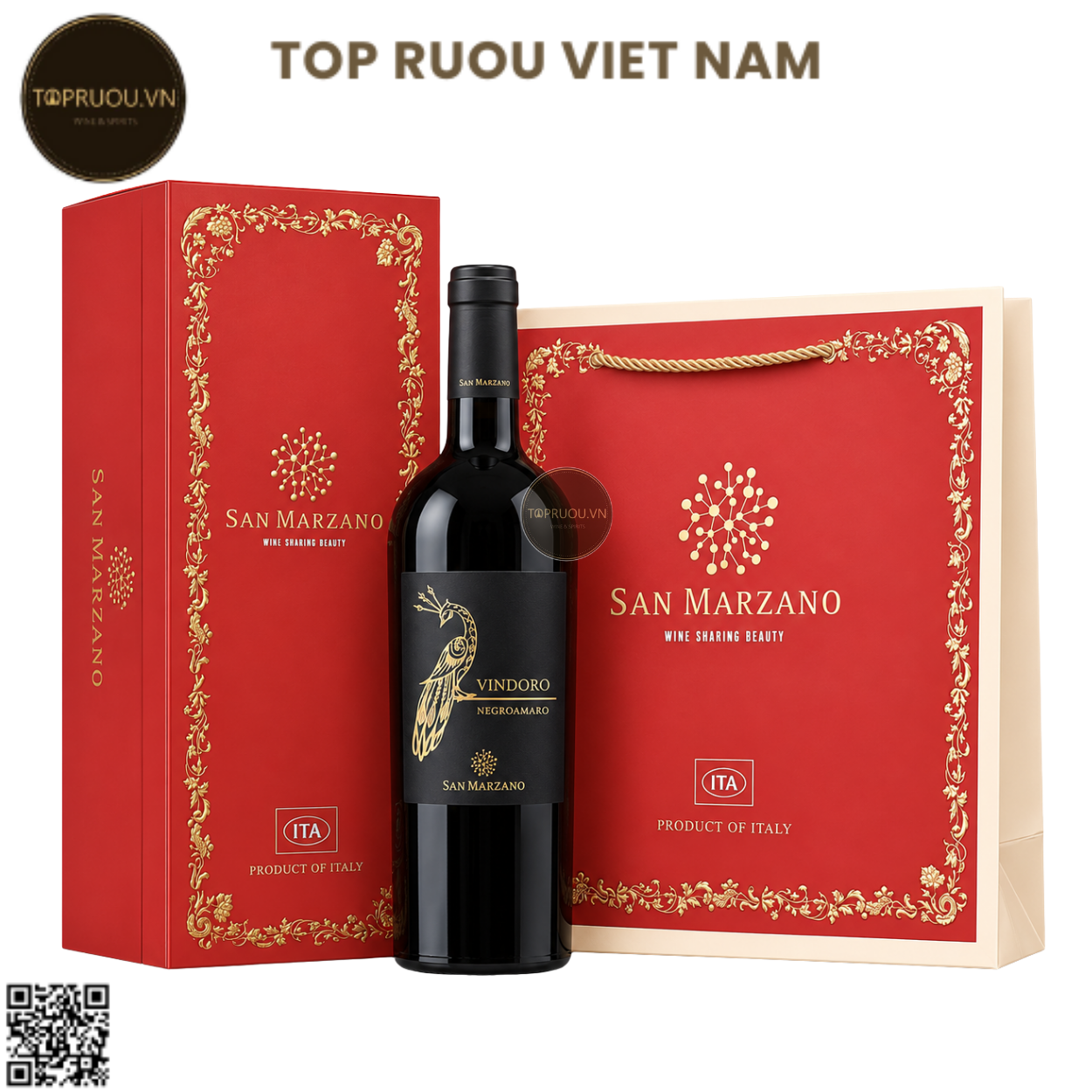 Hộp Quà Rượu Vang Đỏ Vindoro Negroamaro (Kèm Túi Hãng) - Ý - Negroamaro - 15% - 750ml