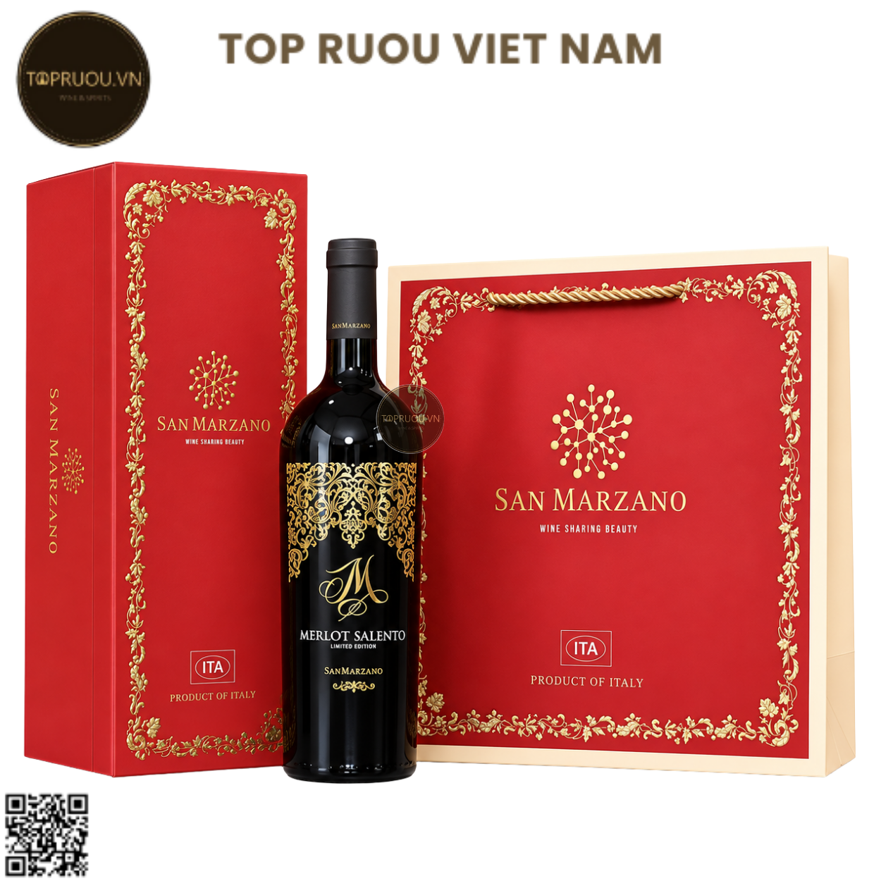 Hộp Quà Rượu Vang Đỏ M Merlot Salento Limited Edition (Kèm Túi Hãng) - Ý - Merlot - 14.5% - 750ml