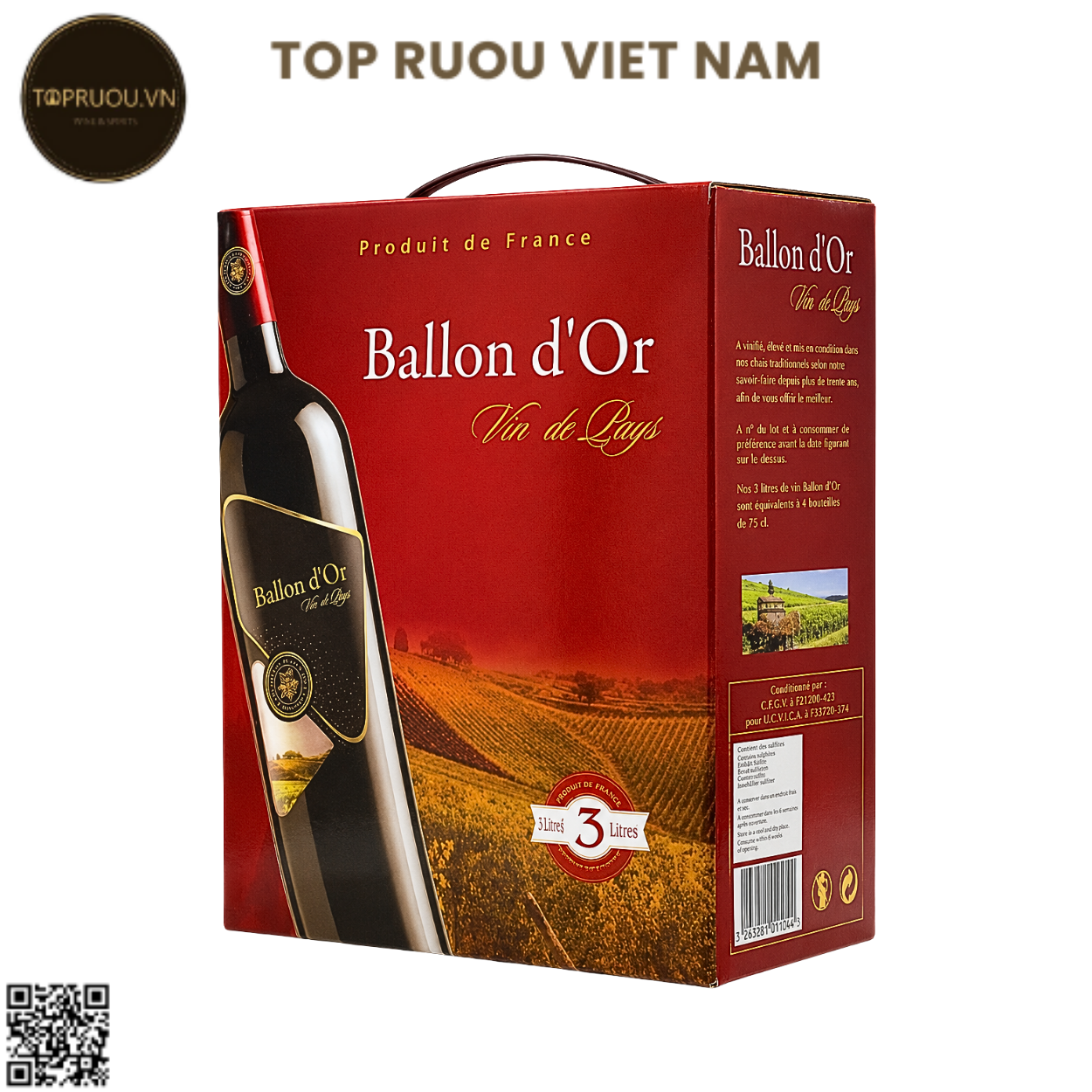 Rượu Vang Đỏ Túi Ballon D'or - 3000ml - 14% - Pháp