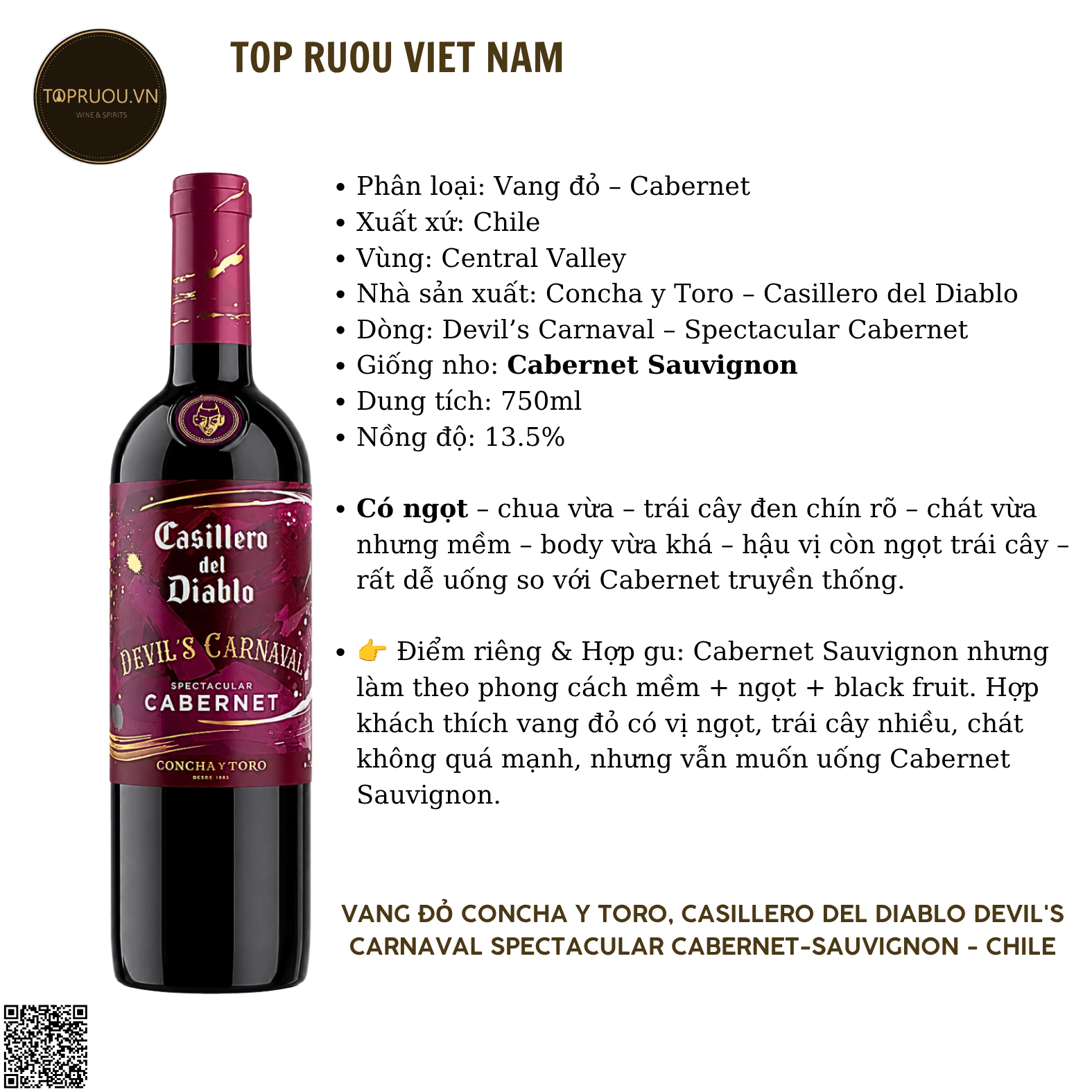 Vang Đỏ Concha Y Toro, Casillero del Diablo "Devil's Carnaval Spectacular" - Chile - Cabernet Sauvignon - 13,5% - 750ml