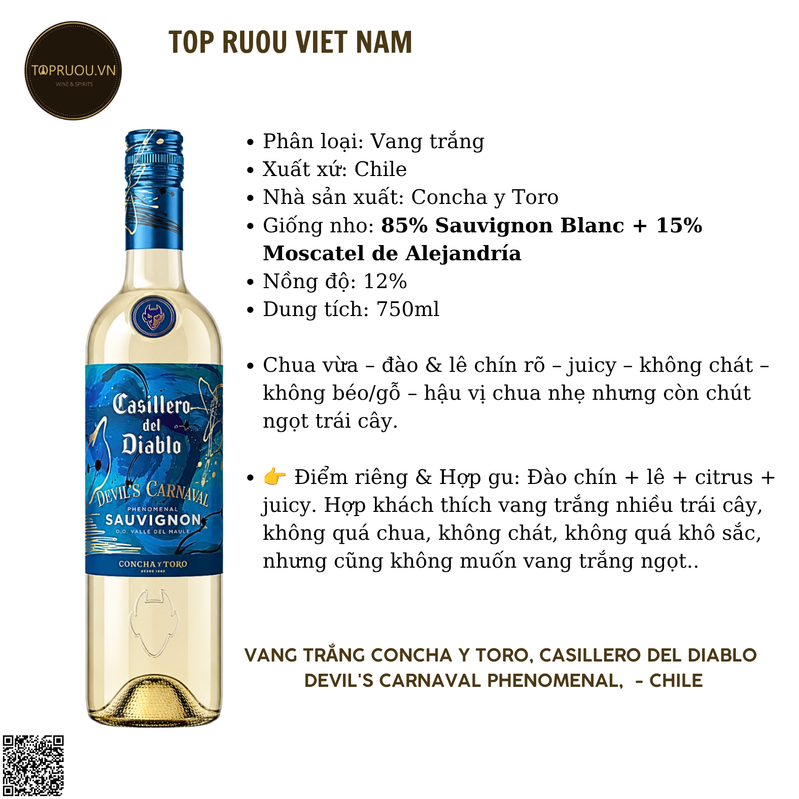 Vang Trắng Concha Y Toro, Casillero del Diablo "Devil's Carnaval Phenomenal" - Chile - Sauvignon Blanc - 12% - 750ml