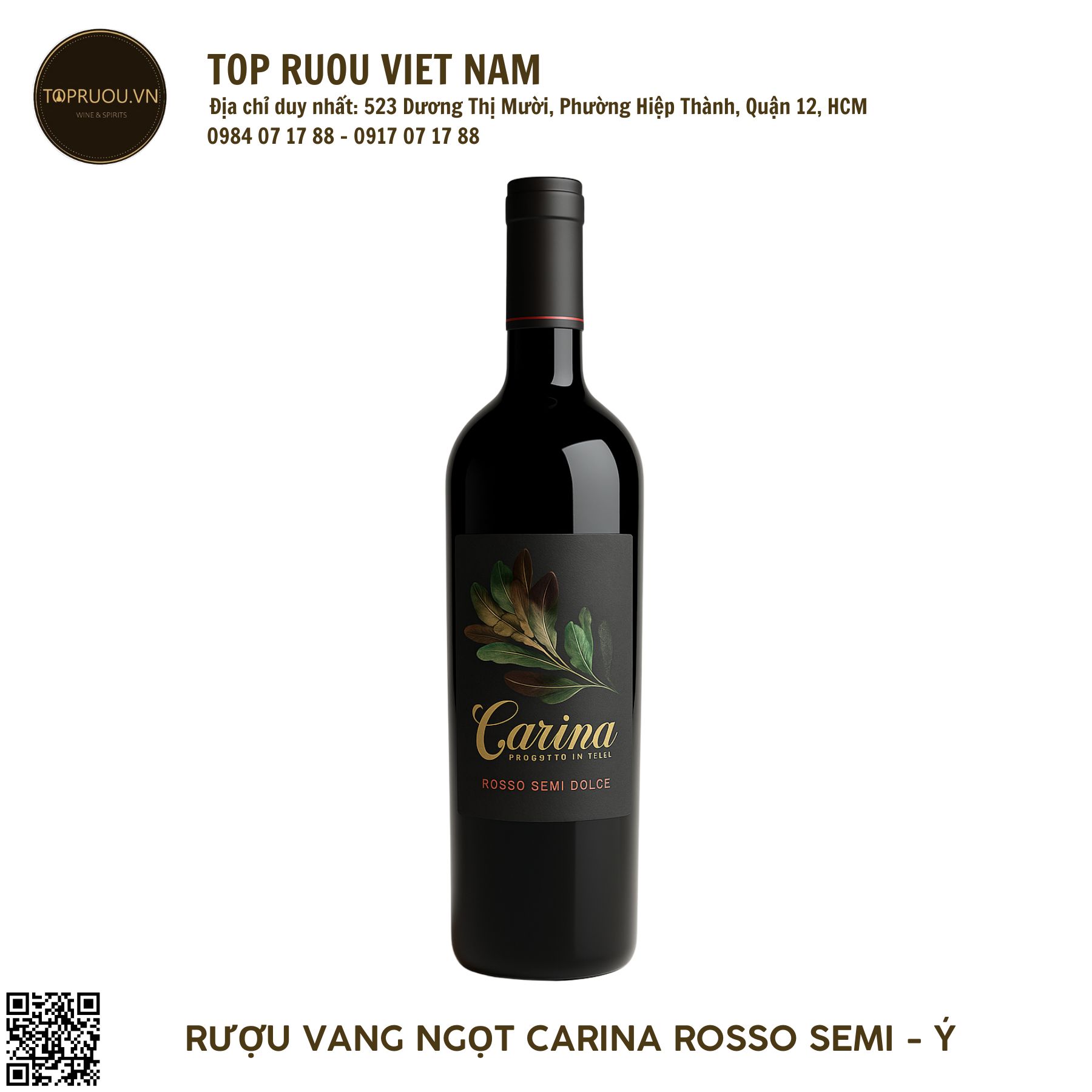 Vang Đỏ Carina Semidolce Sweet 750ml - 10,5% - Italy
