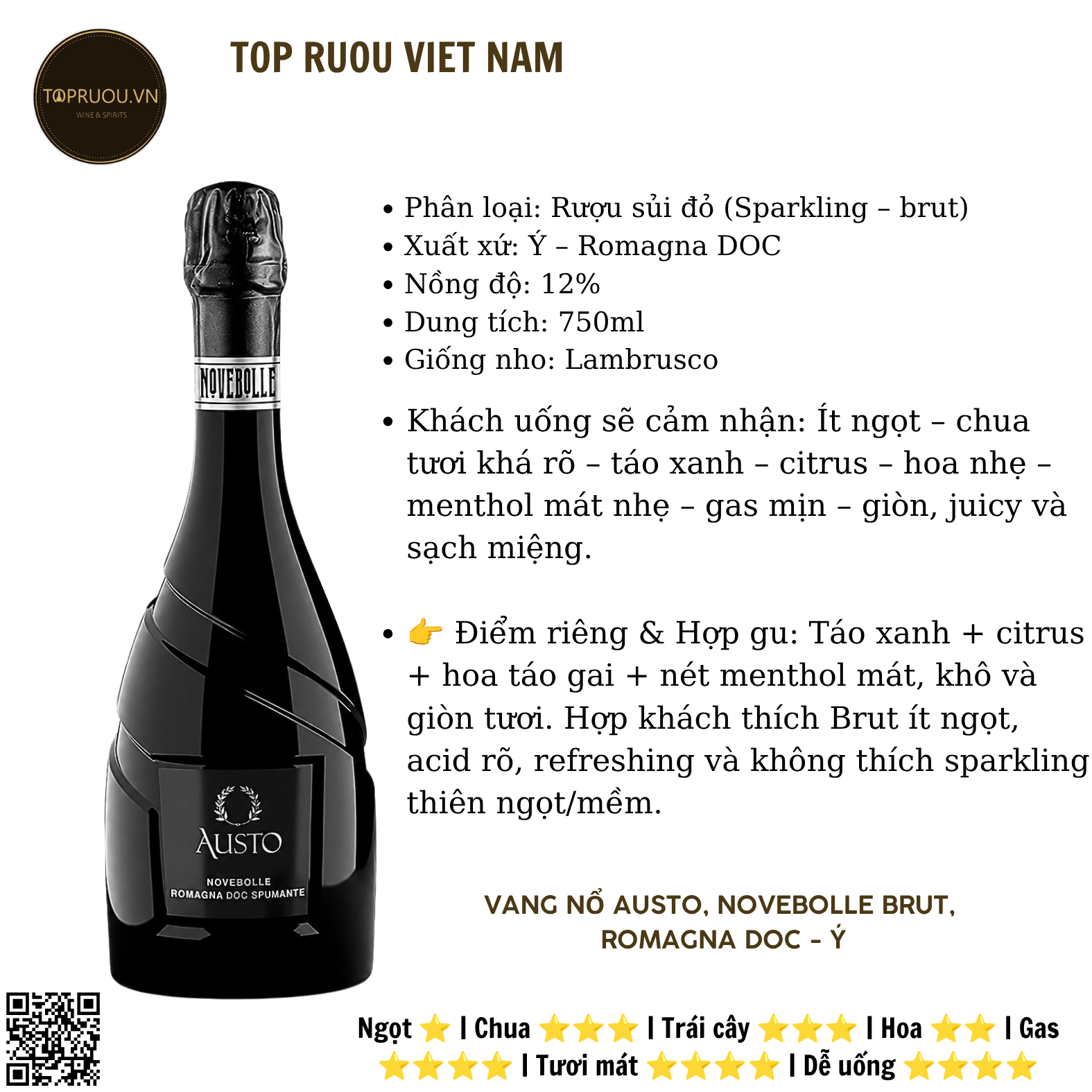 Vang Nổ Austo Novebolle Brut - Pháp - Blended - 12% - 750ml