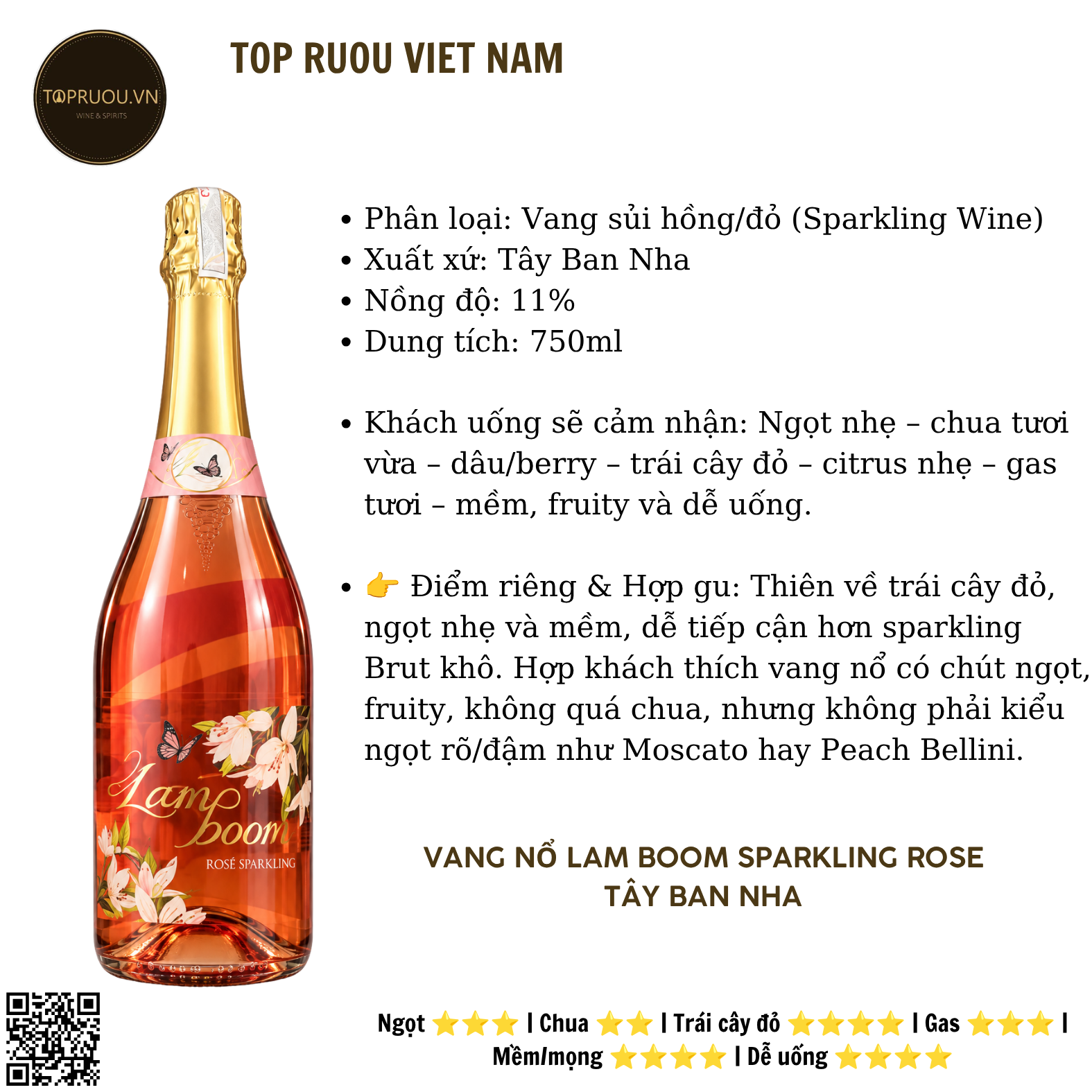 Vang Nổ Lamboom Rose Sparkling 750ml - 11% - Tây Ban Nha