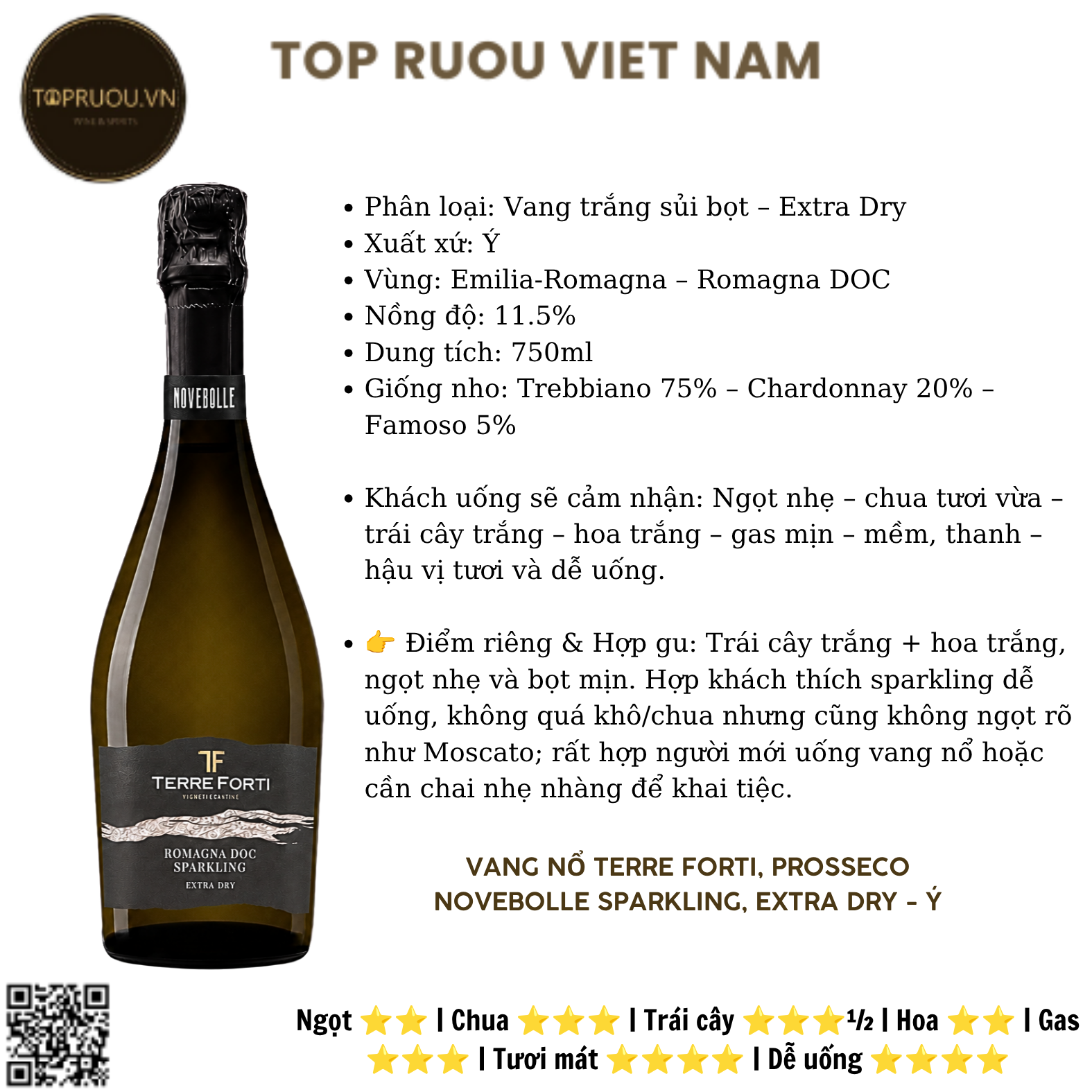 Vang Nổ Terre Forti Prosecco Doc - Ý - Glera - 11% - 750ml