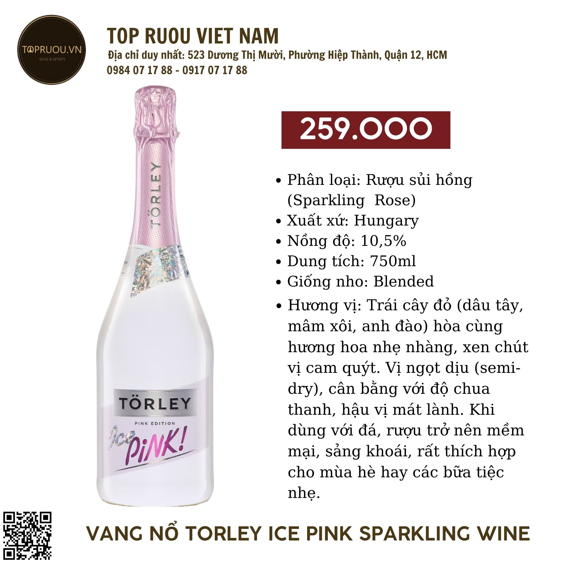 Torley Ice Pink Sparkling Wine - Hungary - Blend - 10.5% - 750ml