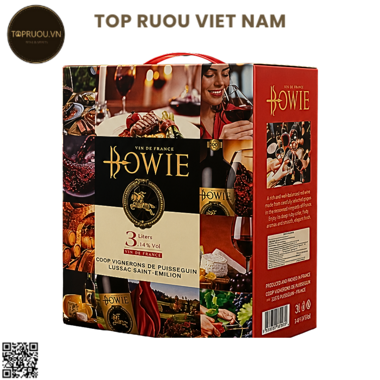 Rượu Vang Túi Bowie Vin De France - Pháp - Blended - 14% - 3000ml