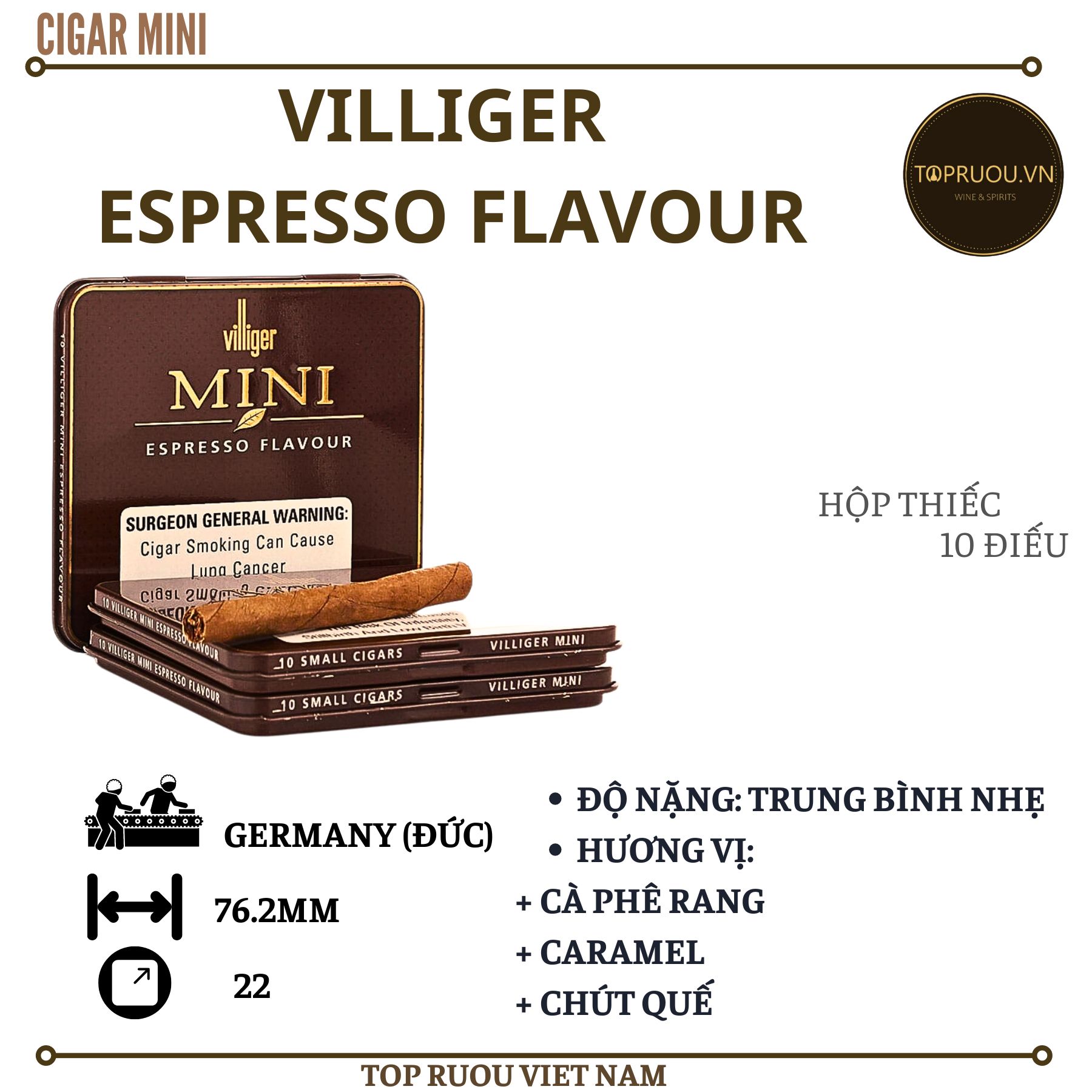 Xì Gà Villiger Mini Espresso - 10 Điếu - Đức