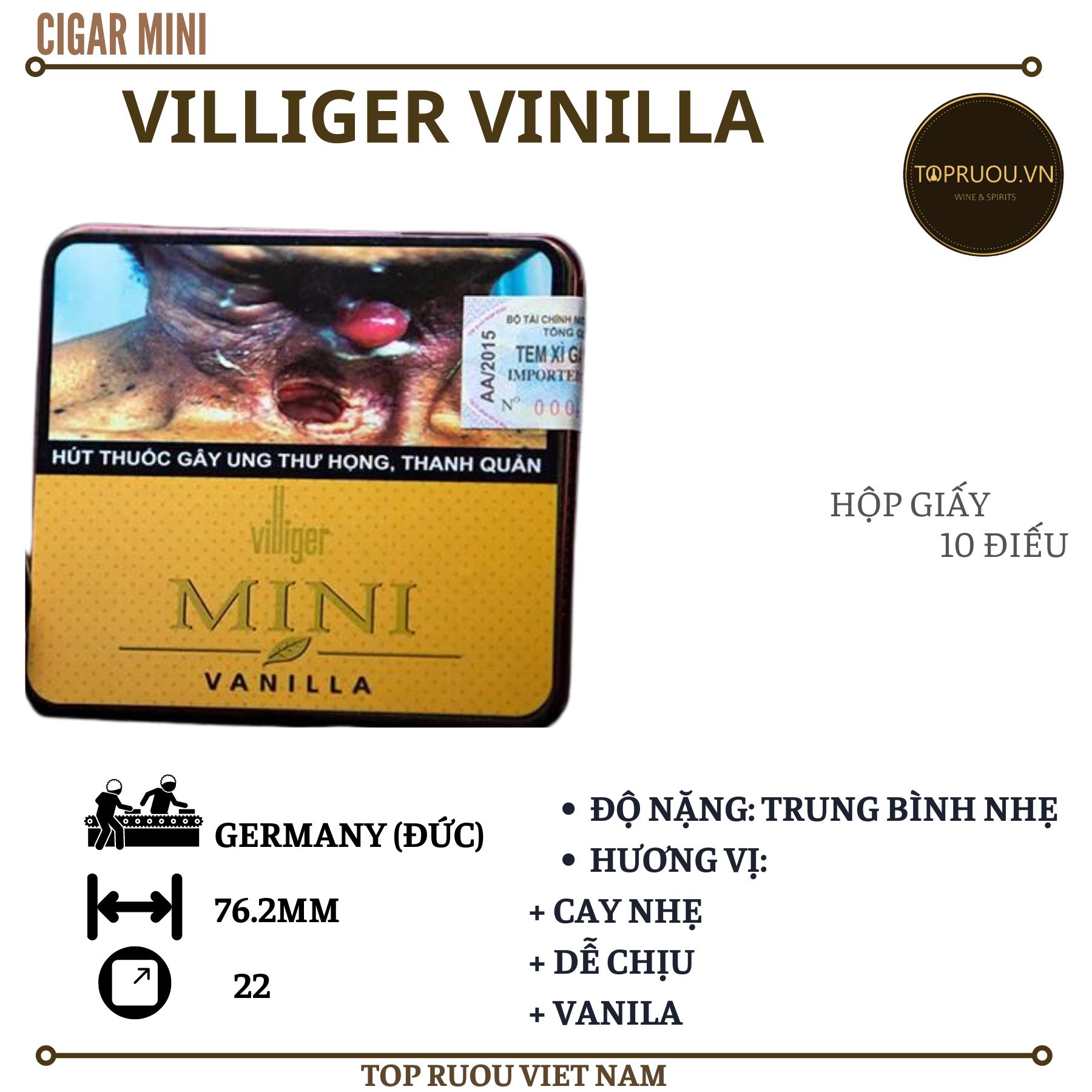 Xì Gà Villiger Mini Vanilla - 10 Điếu - Đức