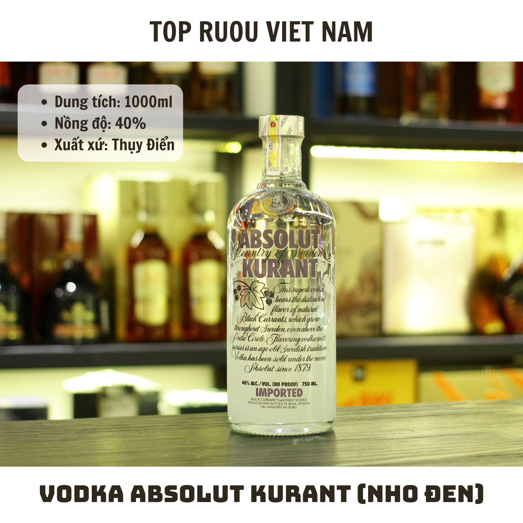 Vodka Absolut Kurant (Nho) - 1000ml - 40% - Thụy Điển