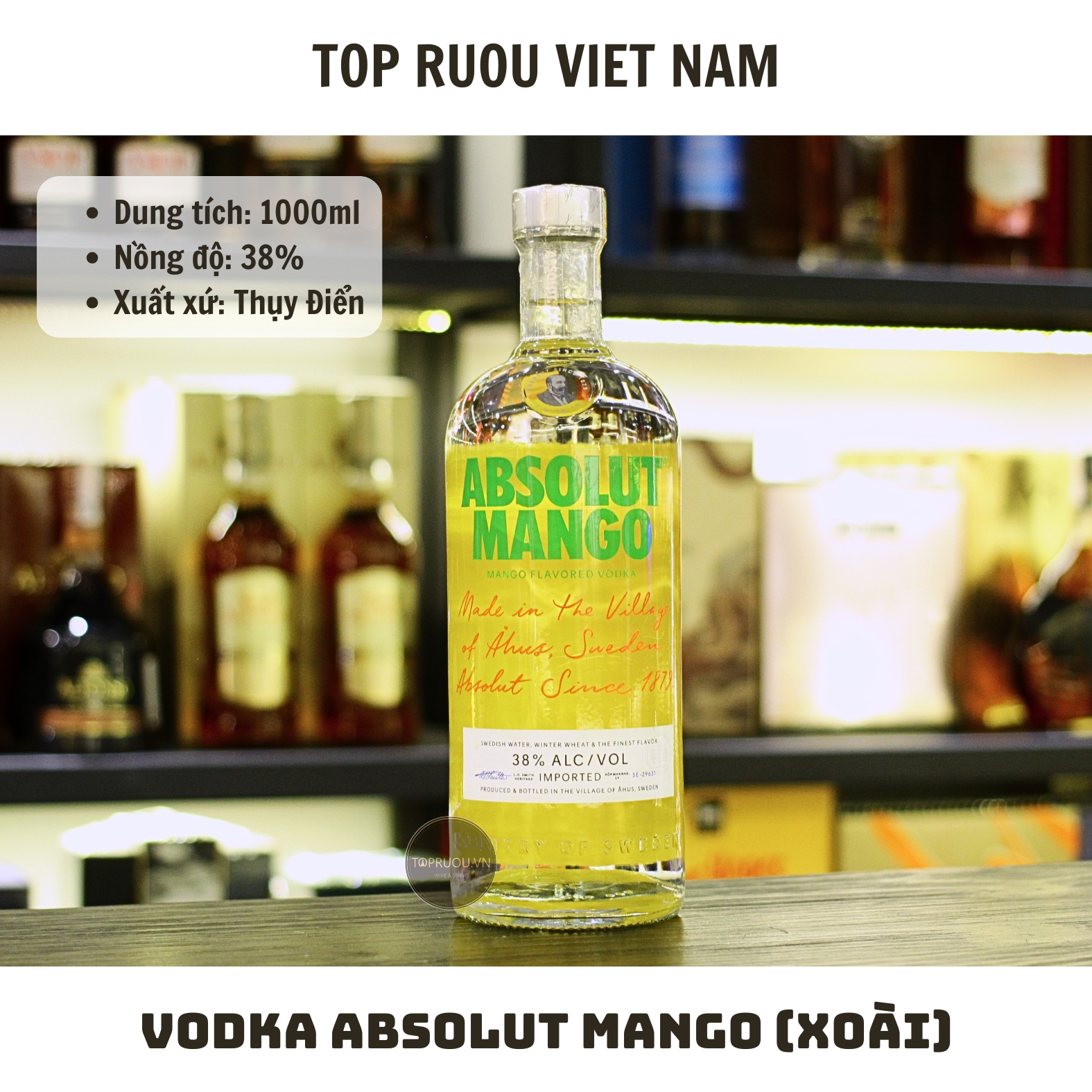 Vodka Absolut Mango (Xoài) - 1000ml - 38% - Thụy Điển