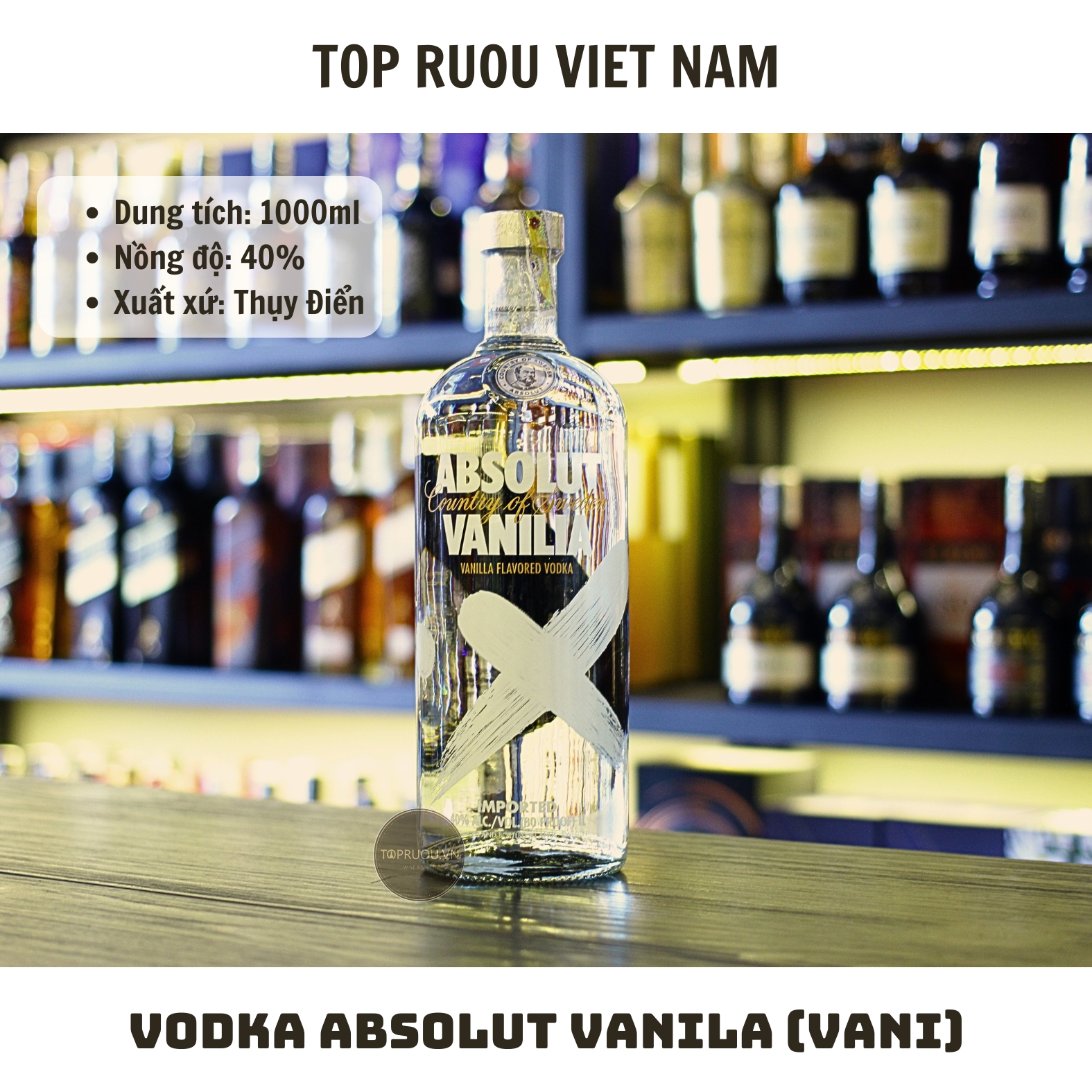 Vodka Absolut Vanila (Vani) - 1000ml - 40% - Thụy Điển
