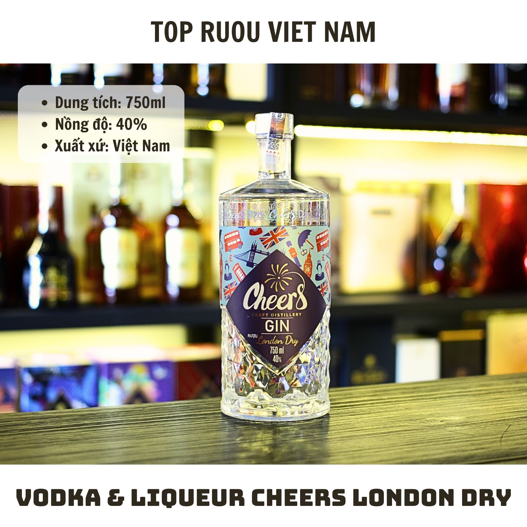 Gin Cheers London Dry 750ml - 40% - Việt Nam