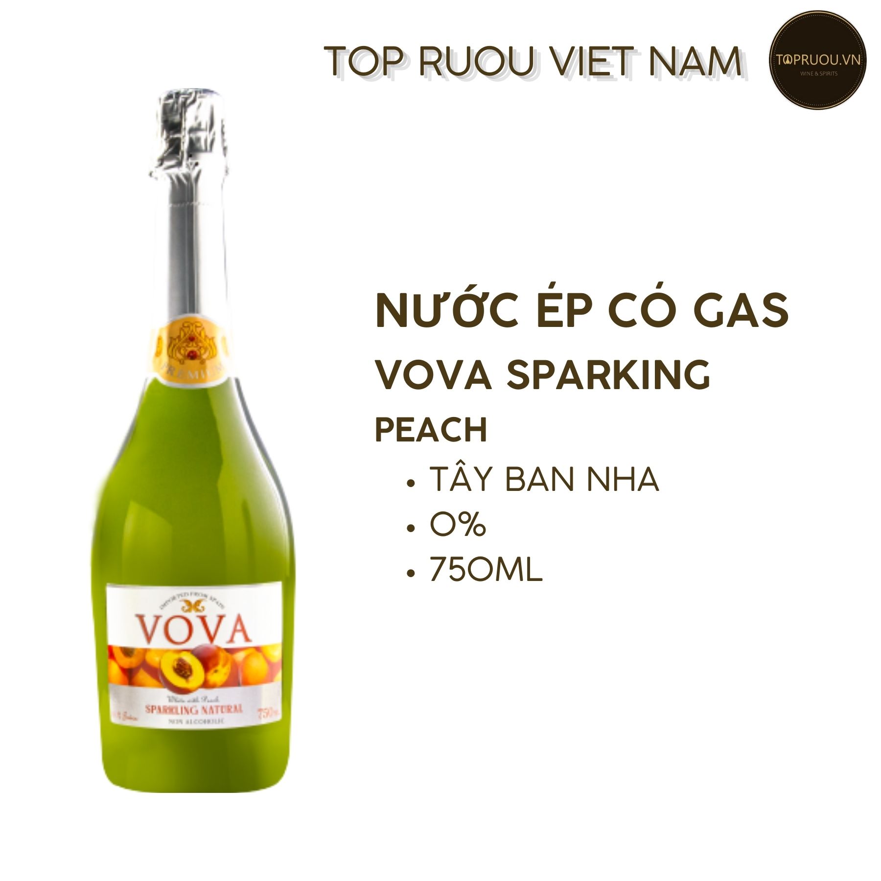 Nước Ép Có Gas VOVA Peach 750ml - 0% - Tây Ban Nha