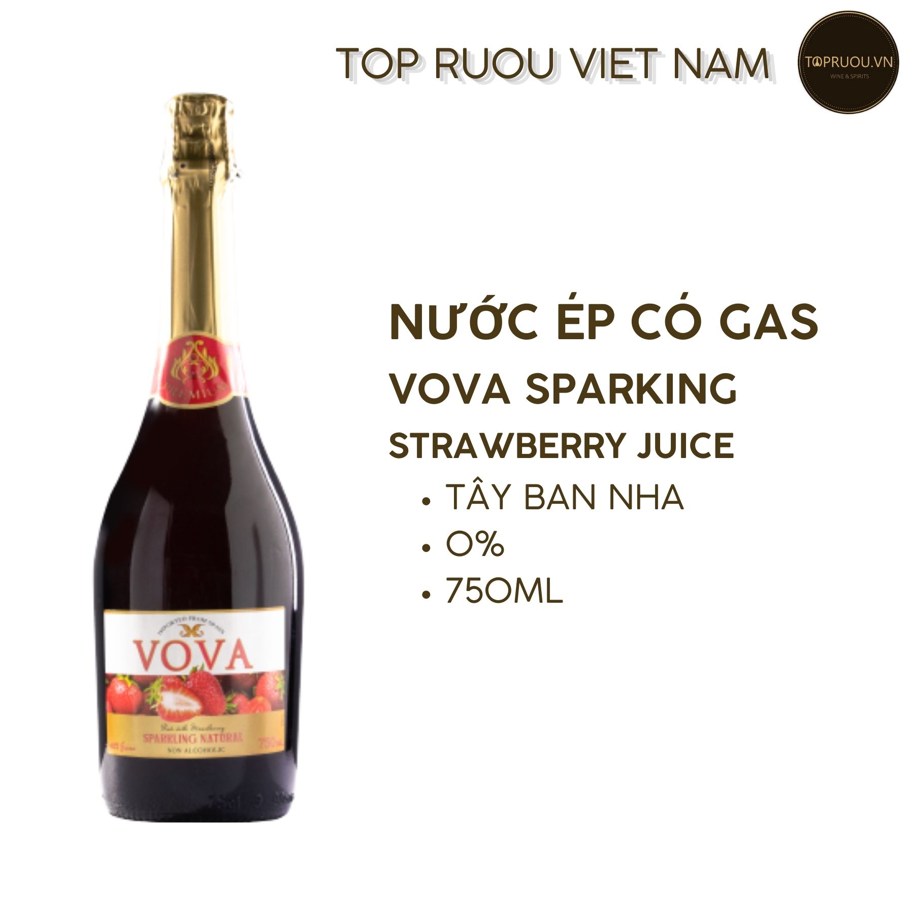 Nước Ép Có Gas VOVA Sparking Strawberry Juice  750ml - 0% - Tây Ban Nha