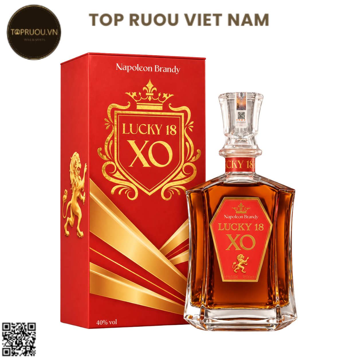 Brandy XO Vảy Vàng Lucky 18 Gold (Kèm Túi Giấy Hãng) - 700ml - 40% - Pháp