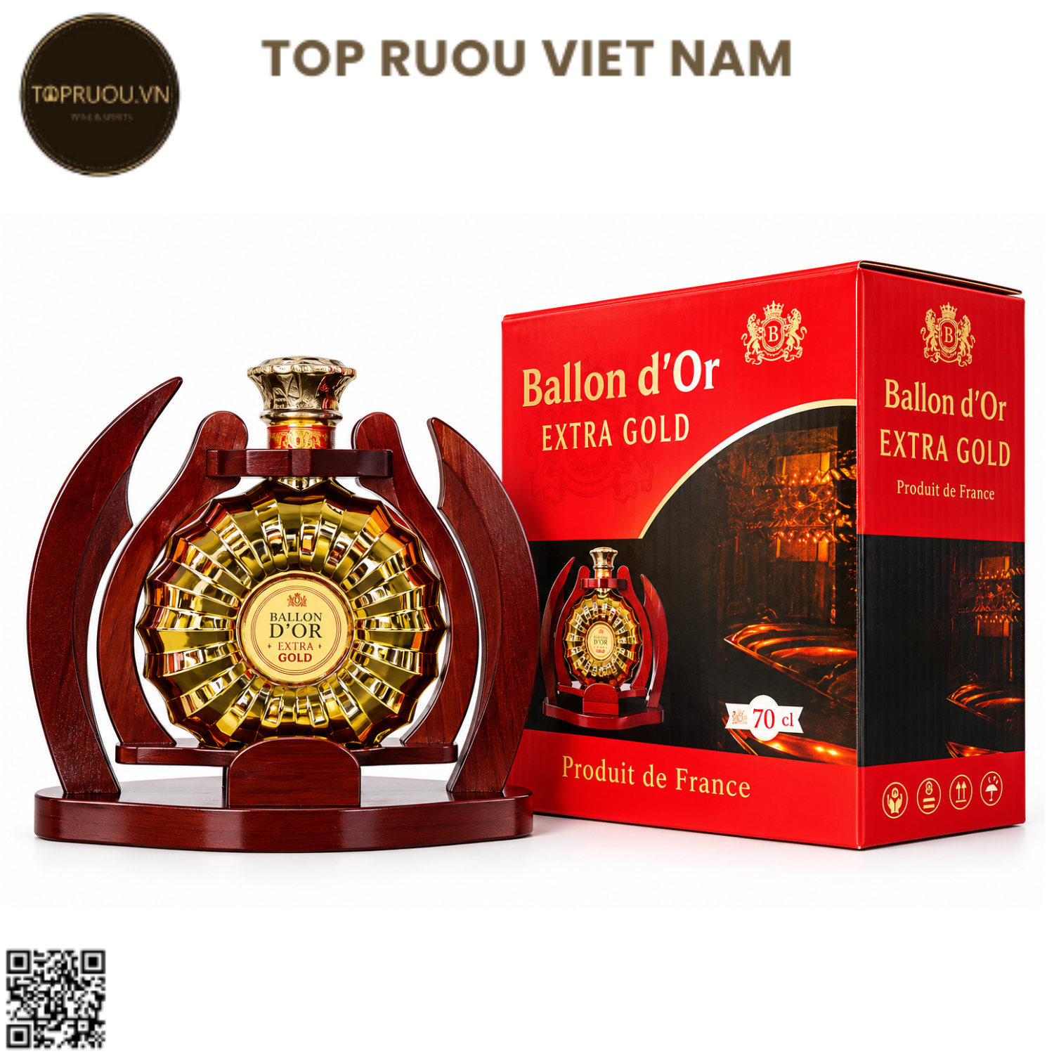 Kệ Rượu Gỗ Brandy XO Ballon D'or Gold - 700ml - 40% - Pháp