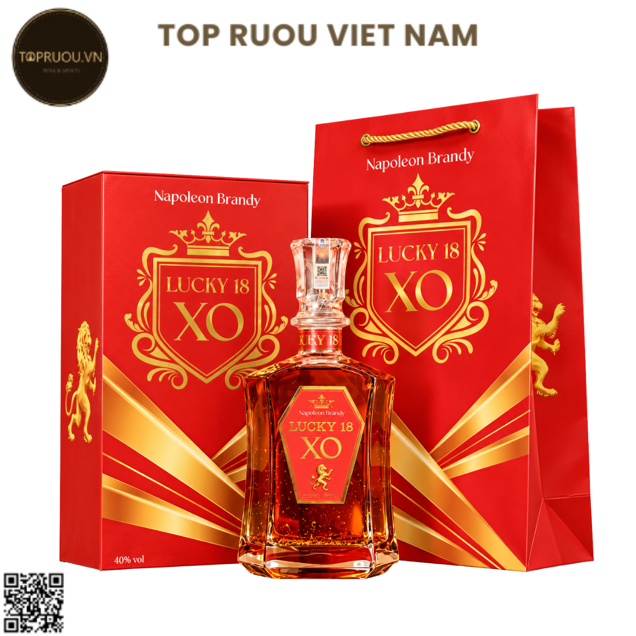 Brandy XO Vảy Vàng Lucky 18 Gold (Kèm Túi Giấy Hãng) - 700ml - 40% - Pháp