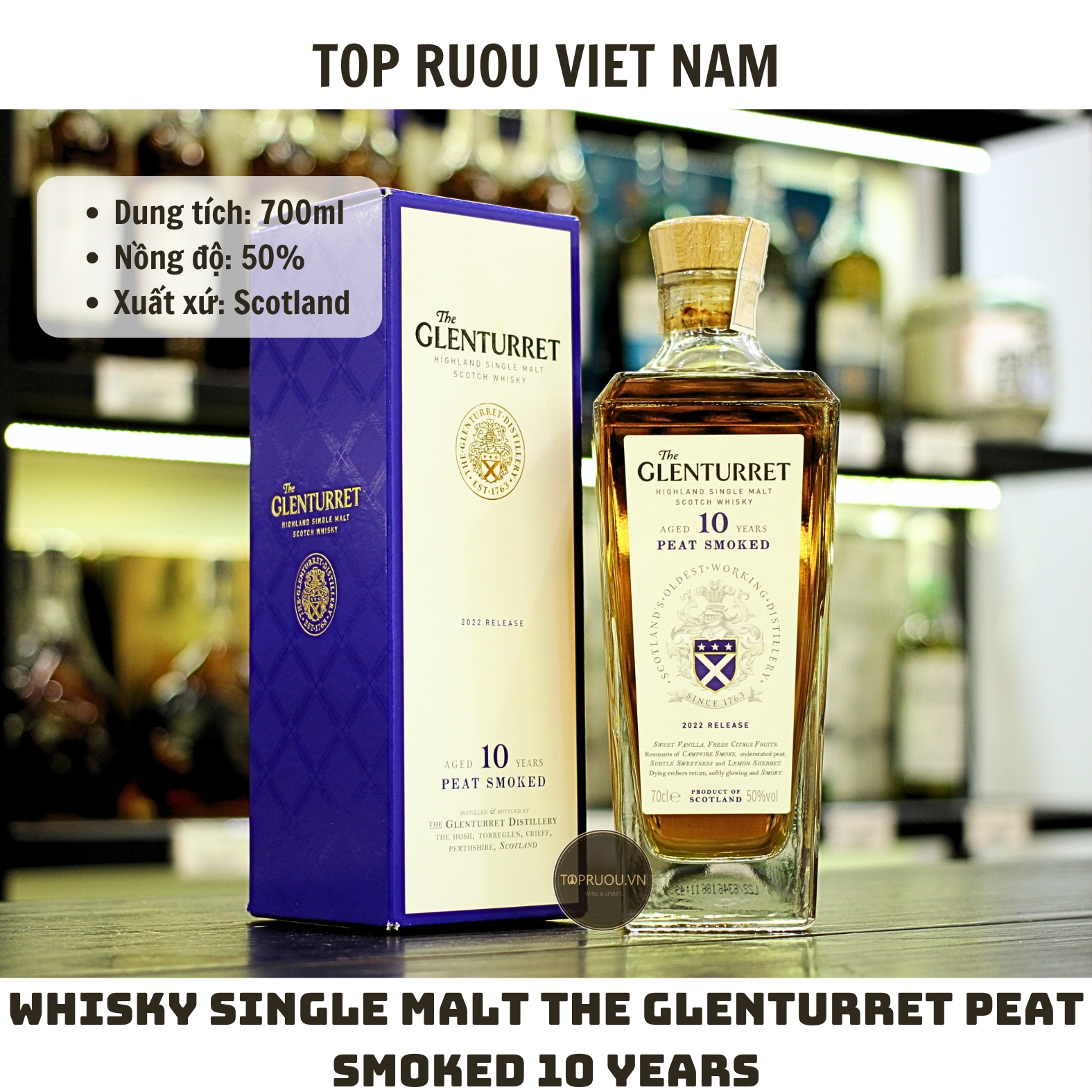 Whisky The Glenturret Peat Smoked Aged 10 Years Single Malt - 700ml - 50% - Scotland